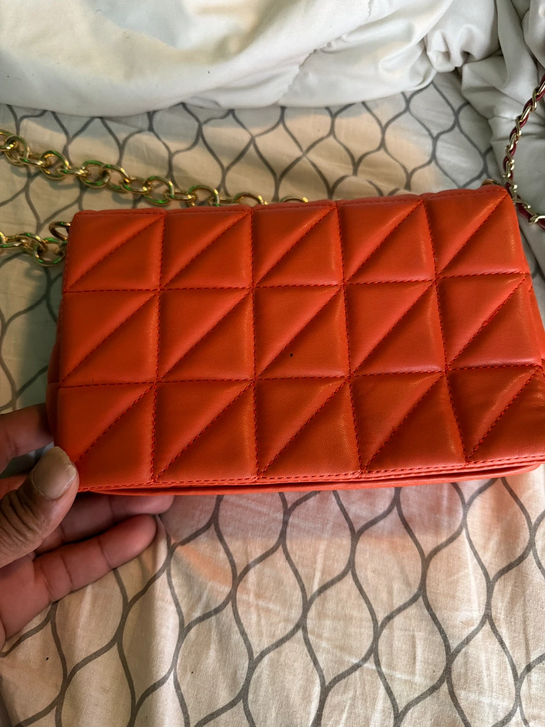 Orange Quilted Chain Shoulder Bag