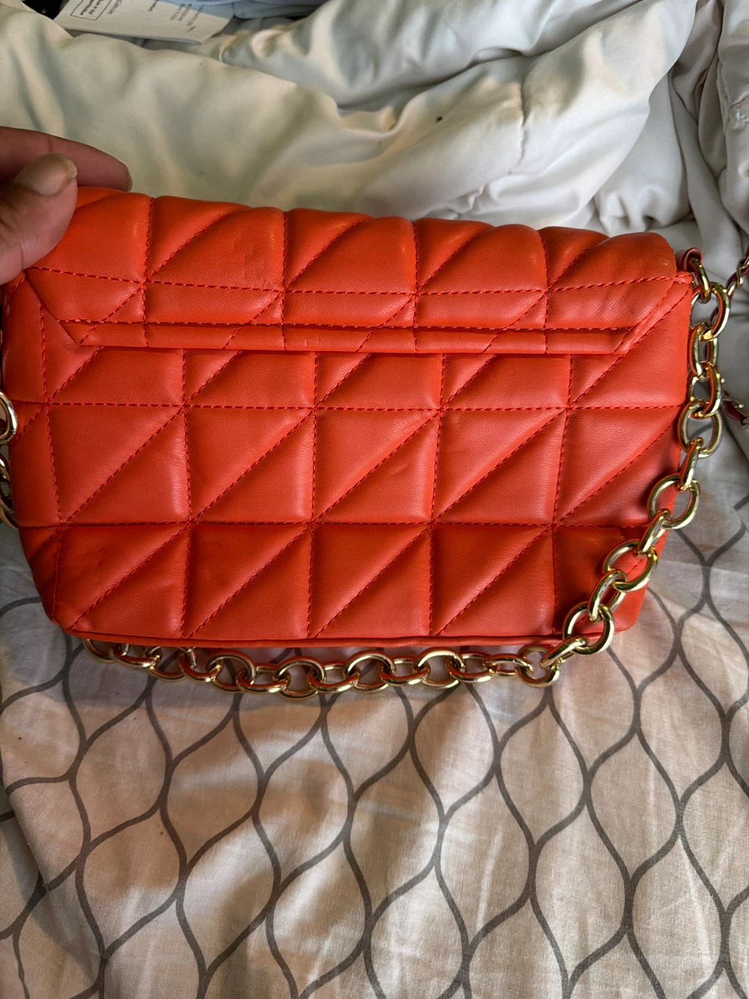 Orange Quilted Chain Shoulder Bag - photo 4