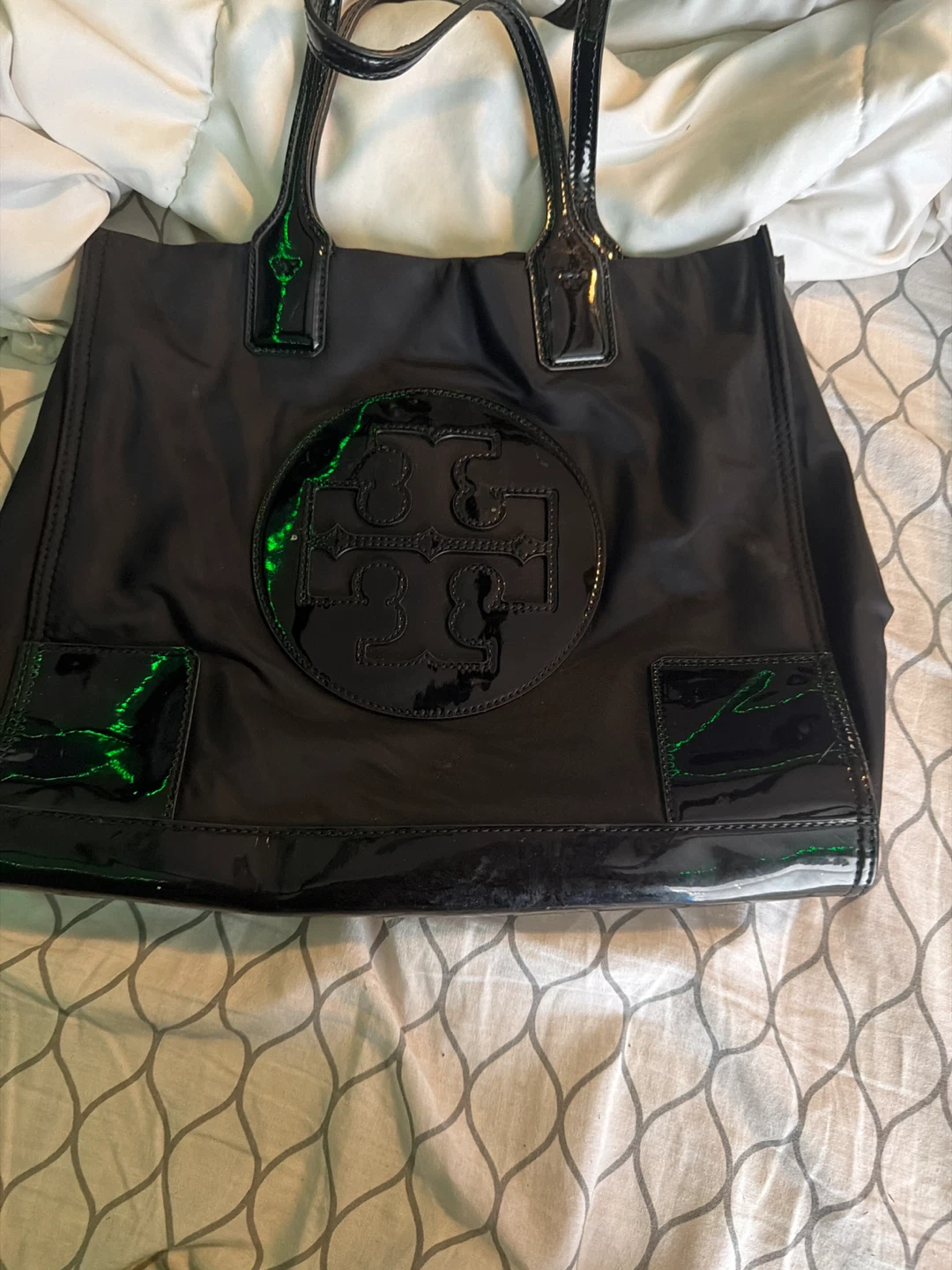 Tory Burch Black Nylon & Patent Leather Tote Bag
