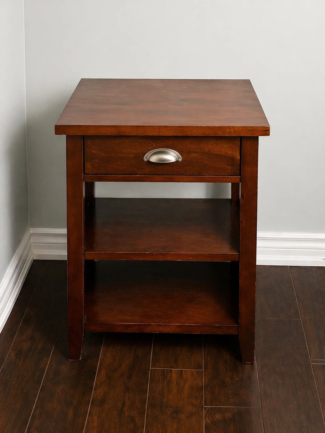 Dark Wood  Side Table with Drawer and Shelf 🌱