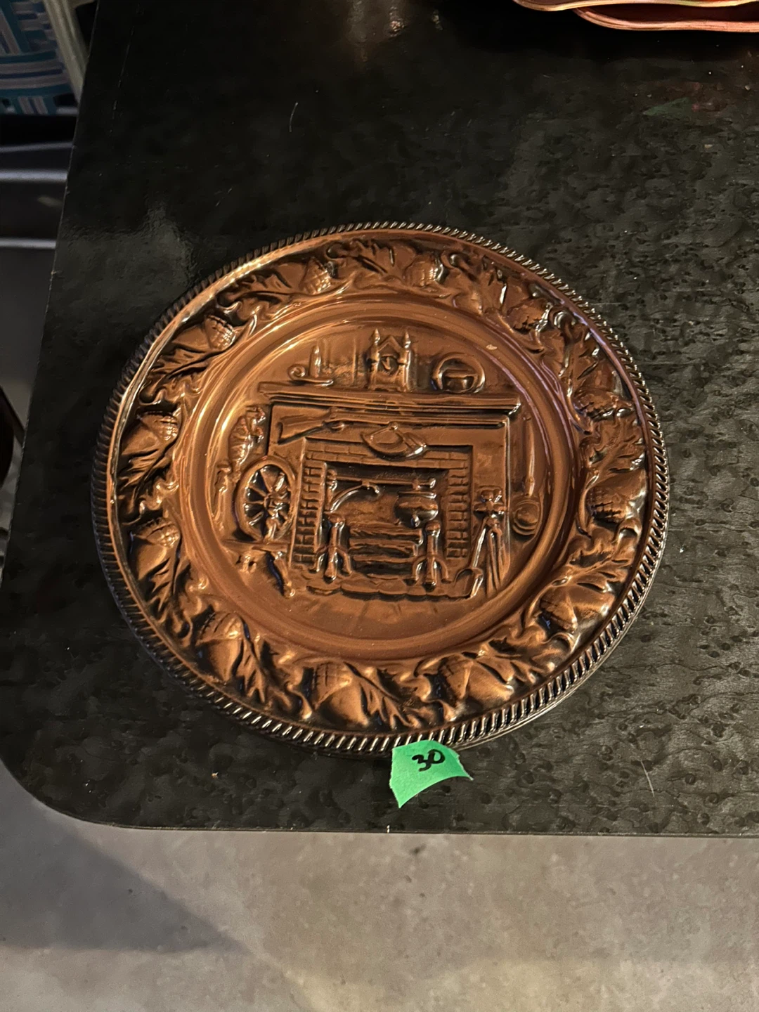 Copper Embossed Plate with Fireplace Scene