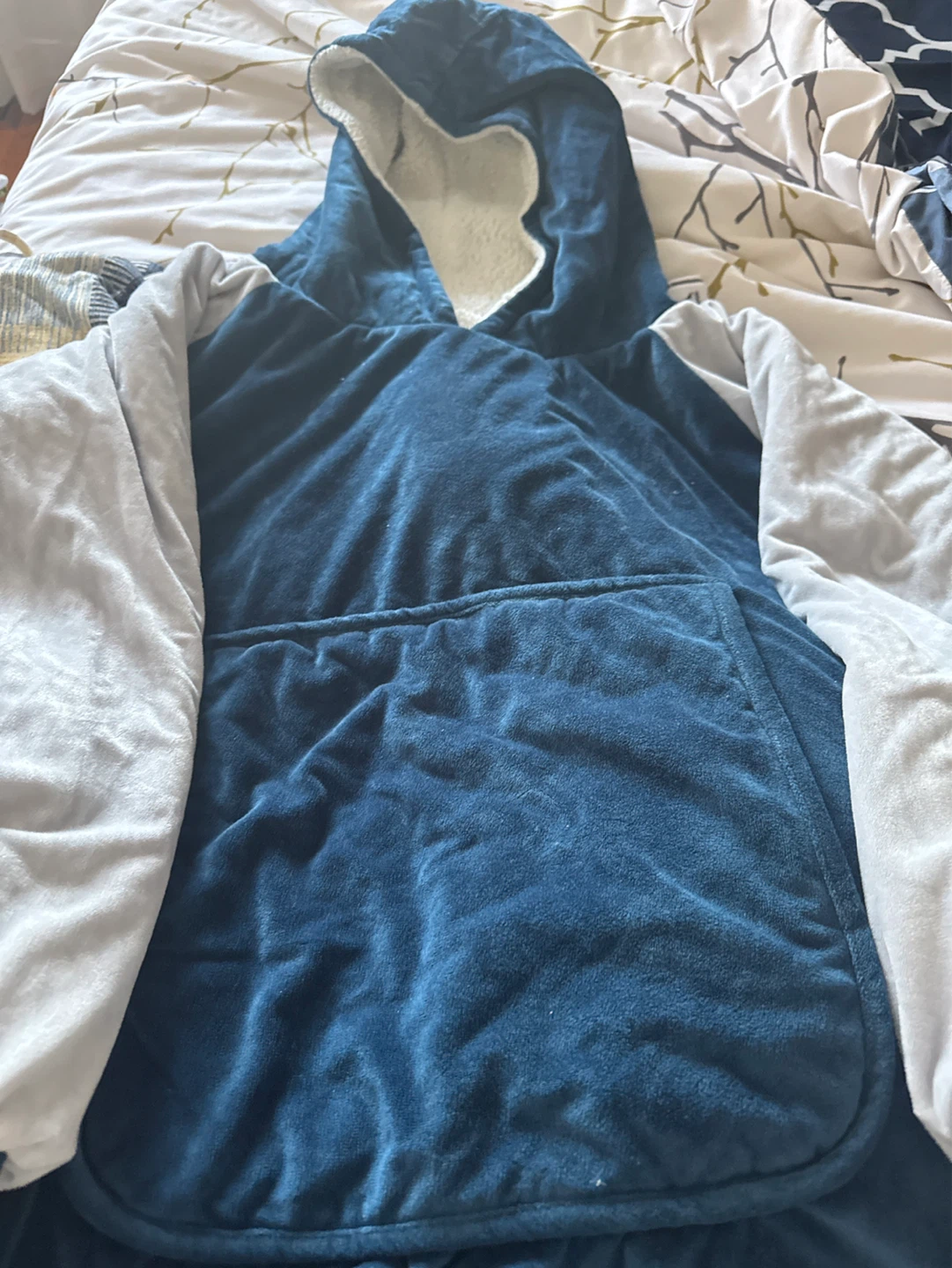 Blue Sherpa Lined Hoodie Blanket