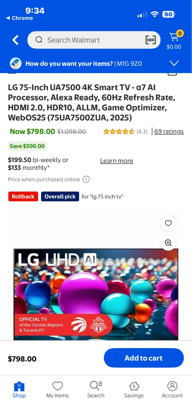 LG 75-Inch UA7500 4K Smart TV