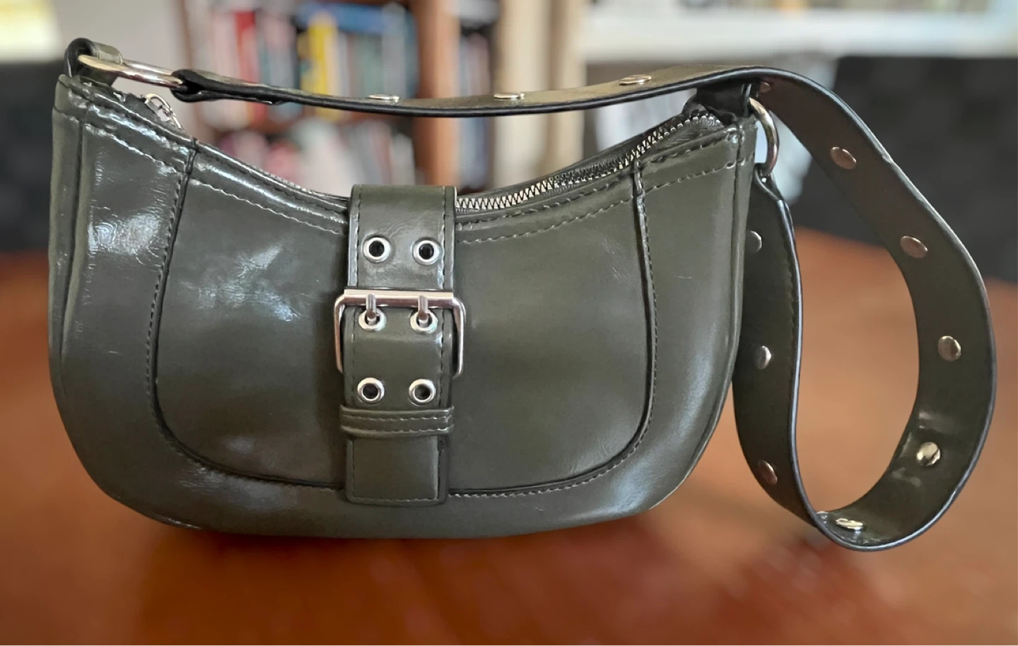 Olive Green Polyurethane Shoulder Bag