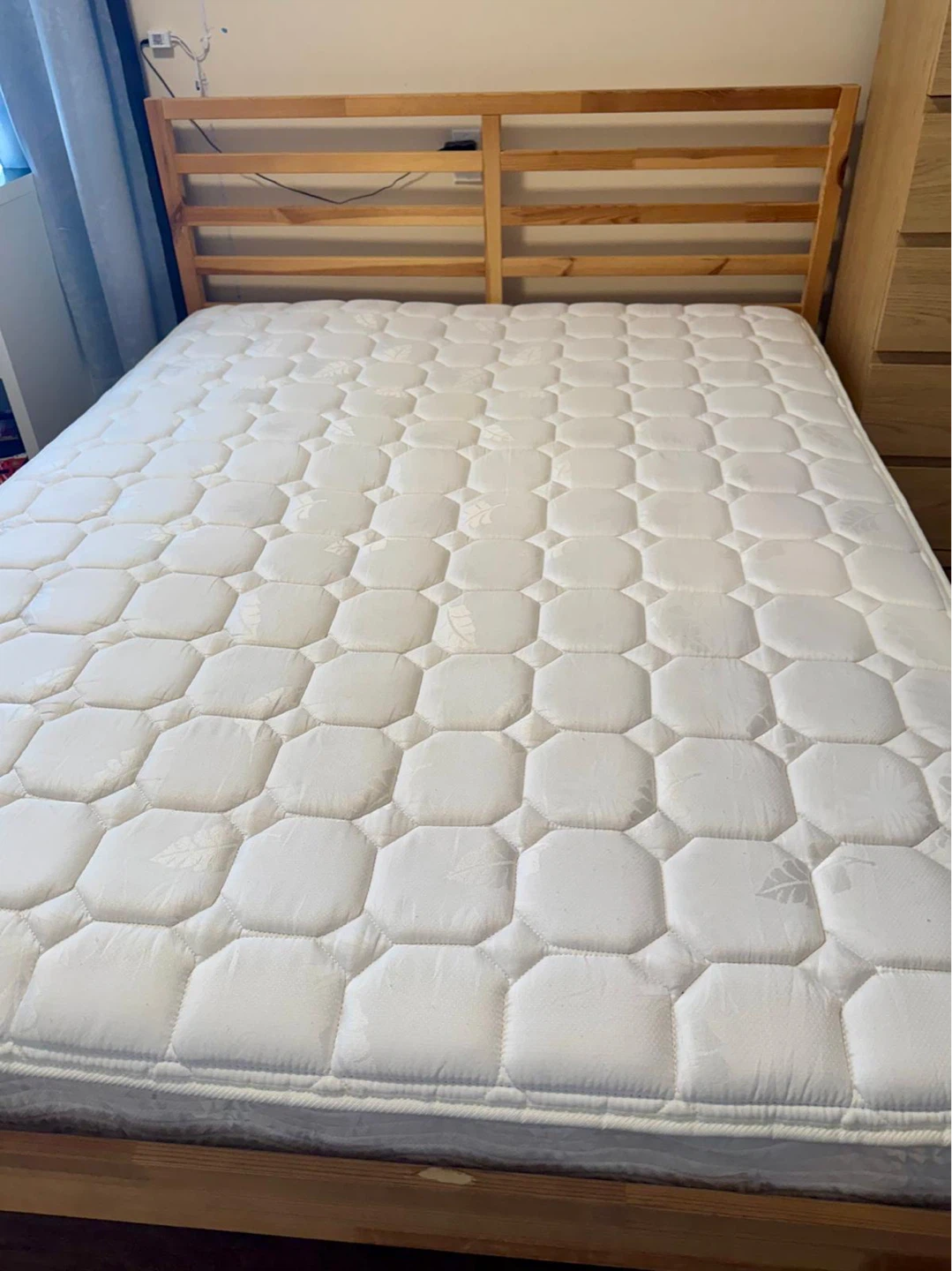 Ikea Queen Size Mattress with Wooden Headboard