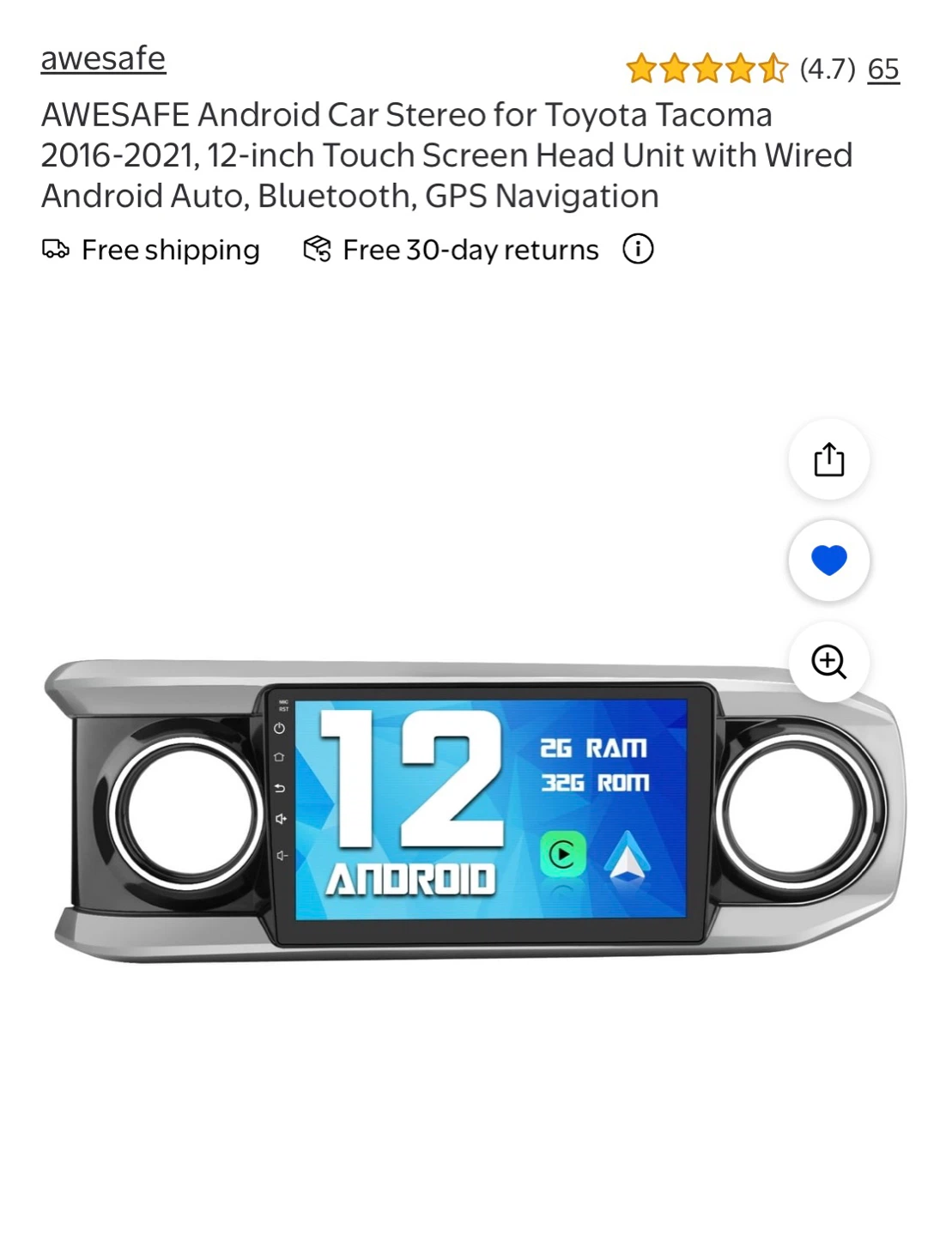 AWESAFE Android Car Stereo for Toyota Tacoma 2016-2021