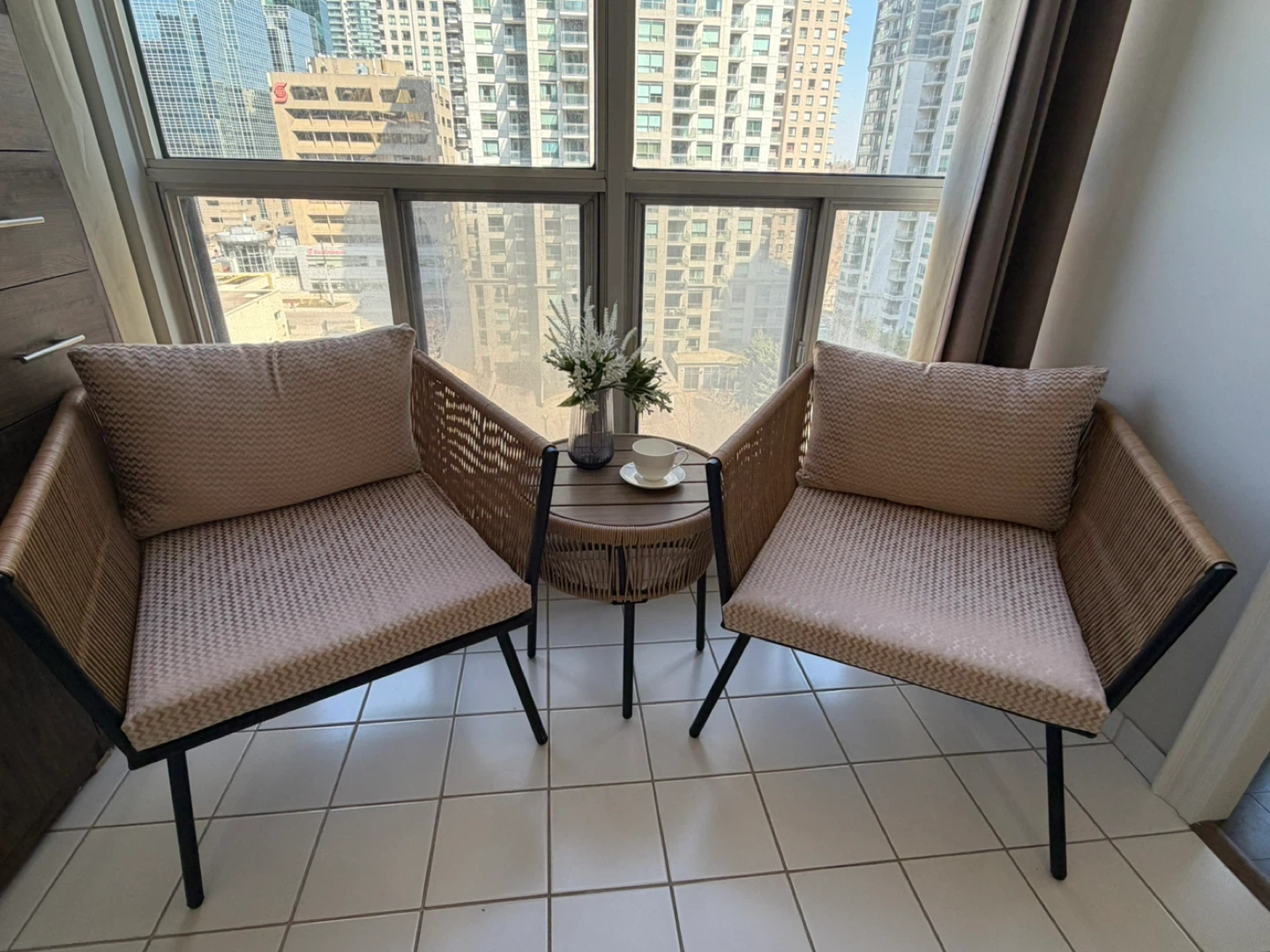 Wicker Patio Set with 2 Chairs and Side Table