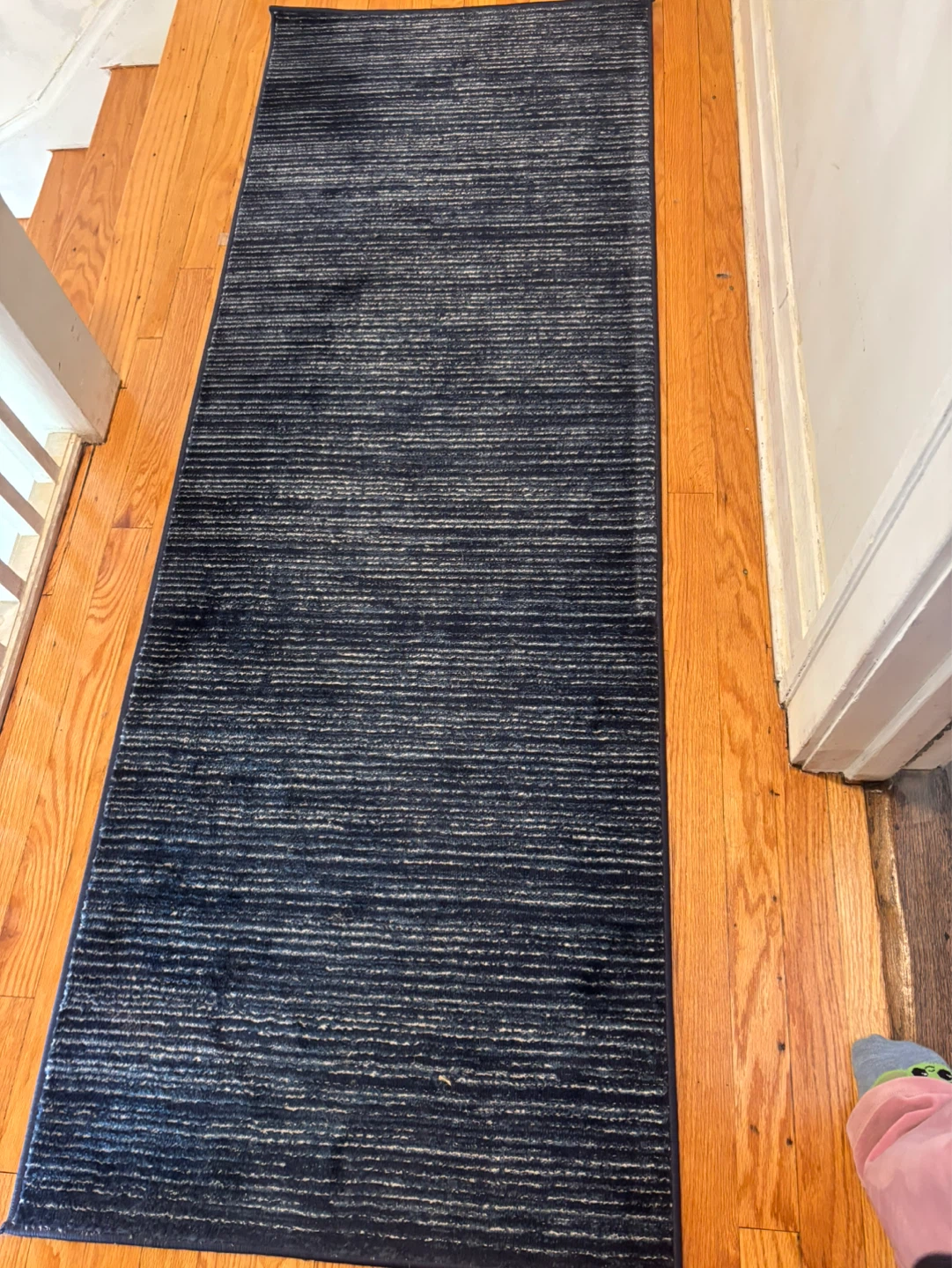 Navy Blue Striped Runner Rug