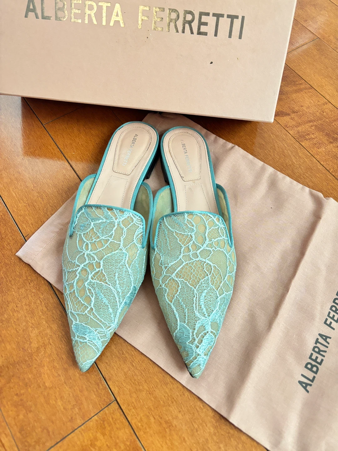US7 Alberta Ferretti Lace Mules