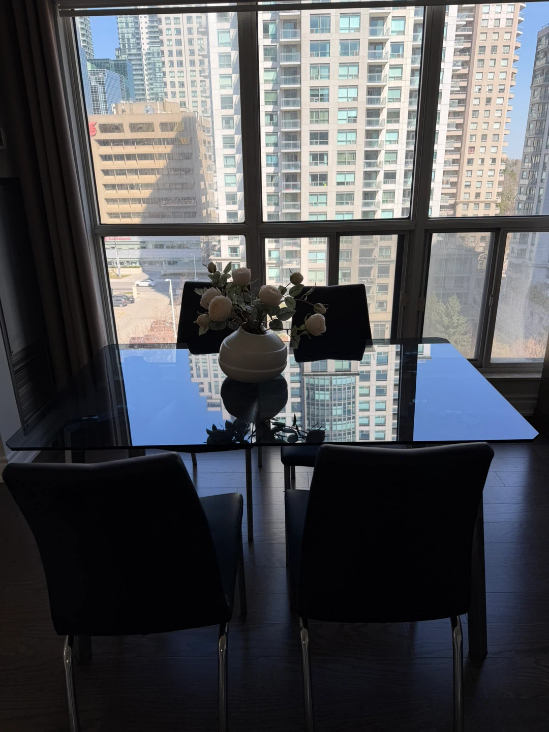 Glass Top Dining Table with 4 Black Chairs - photo 3
