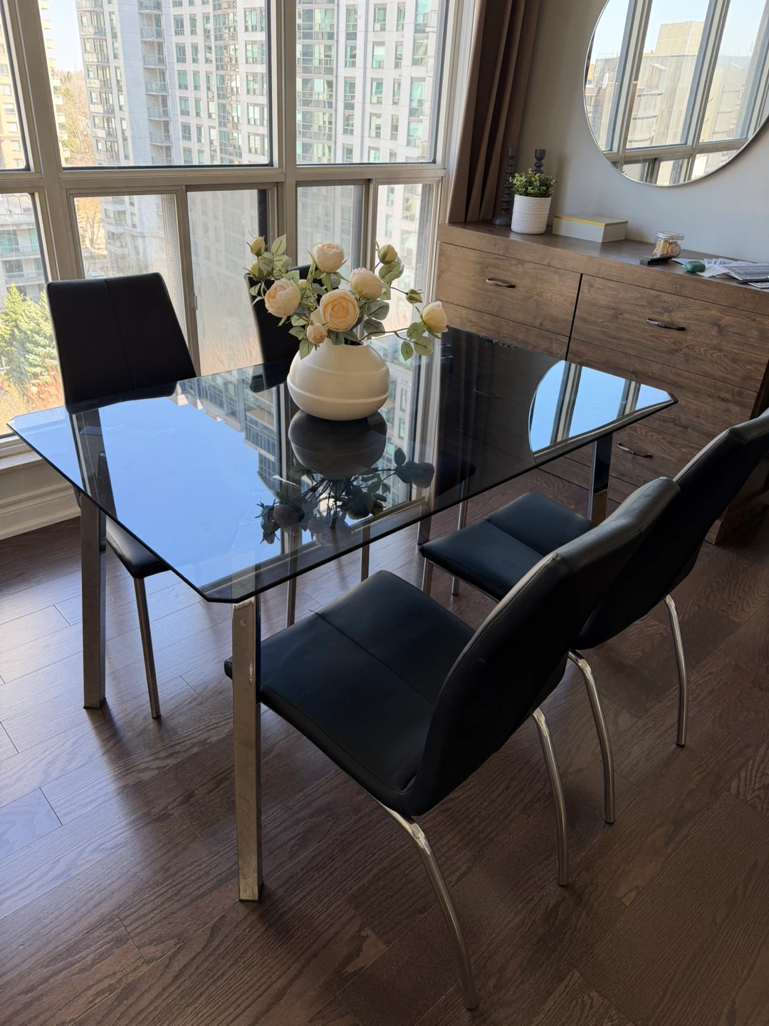 Glass Top Dining Table with 4 Black Chairs - photo 2