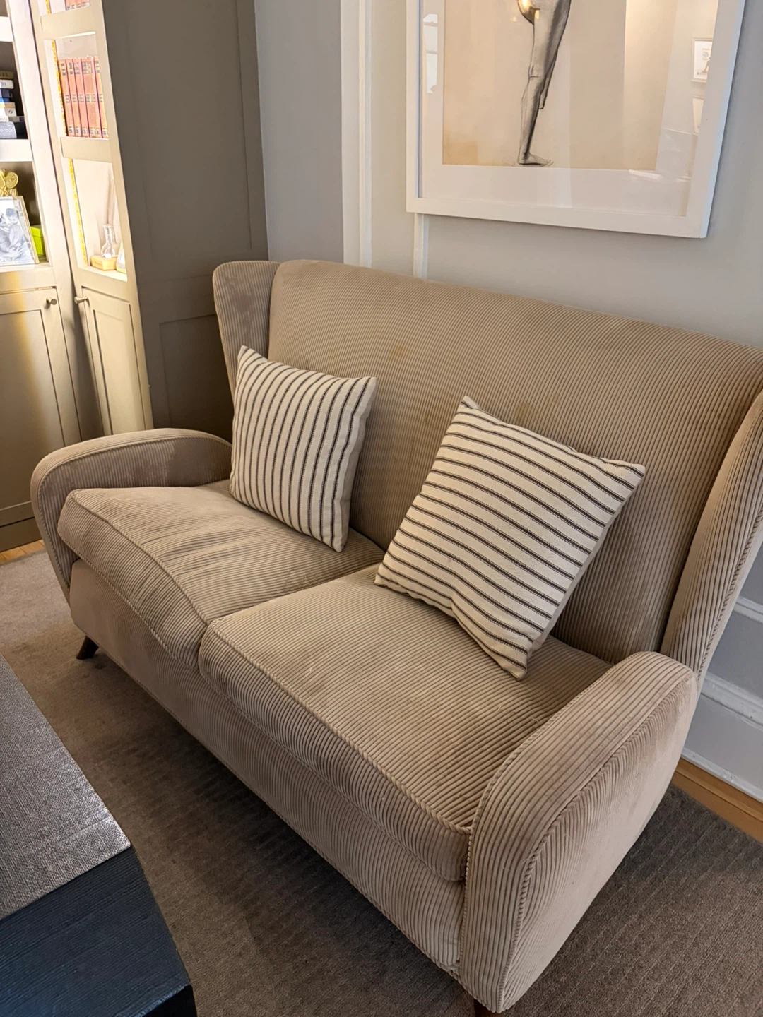 Beige Corduroy Loveseat