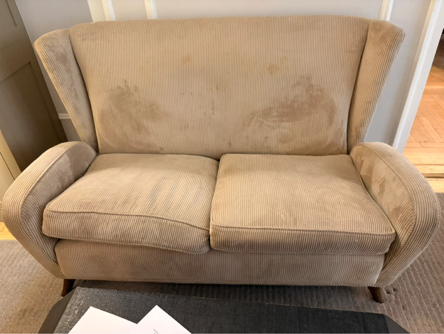 Beige Corduroy Loveseat - photo 2