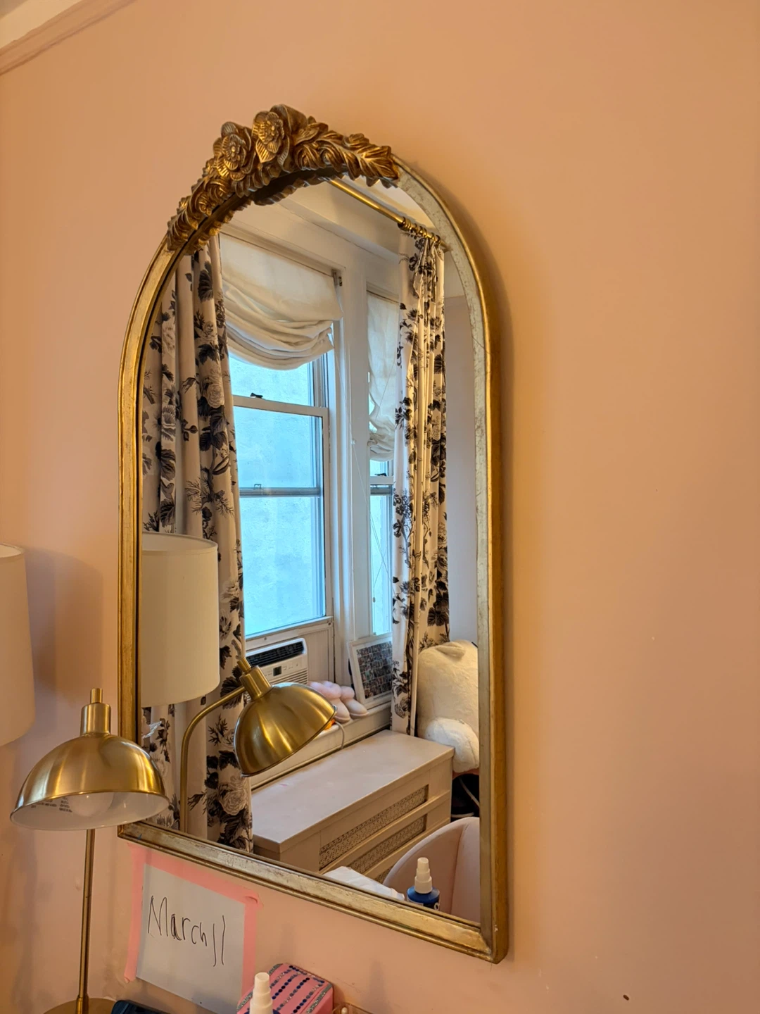 Restoration Hardware Gold Arch Mirror with Floral Embellishment - photo 2