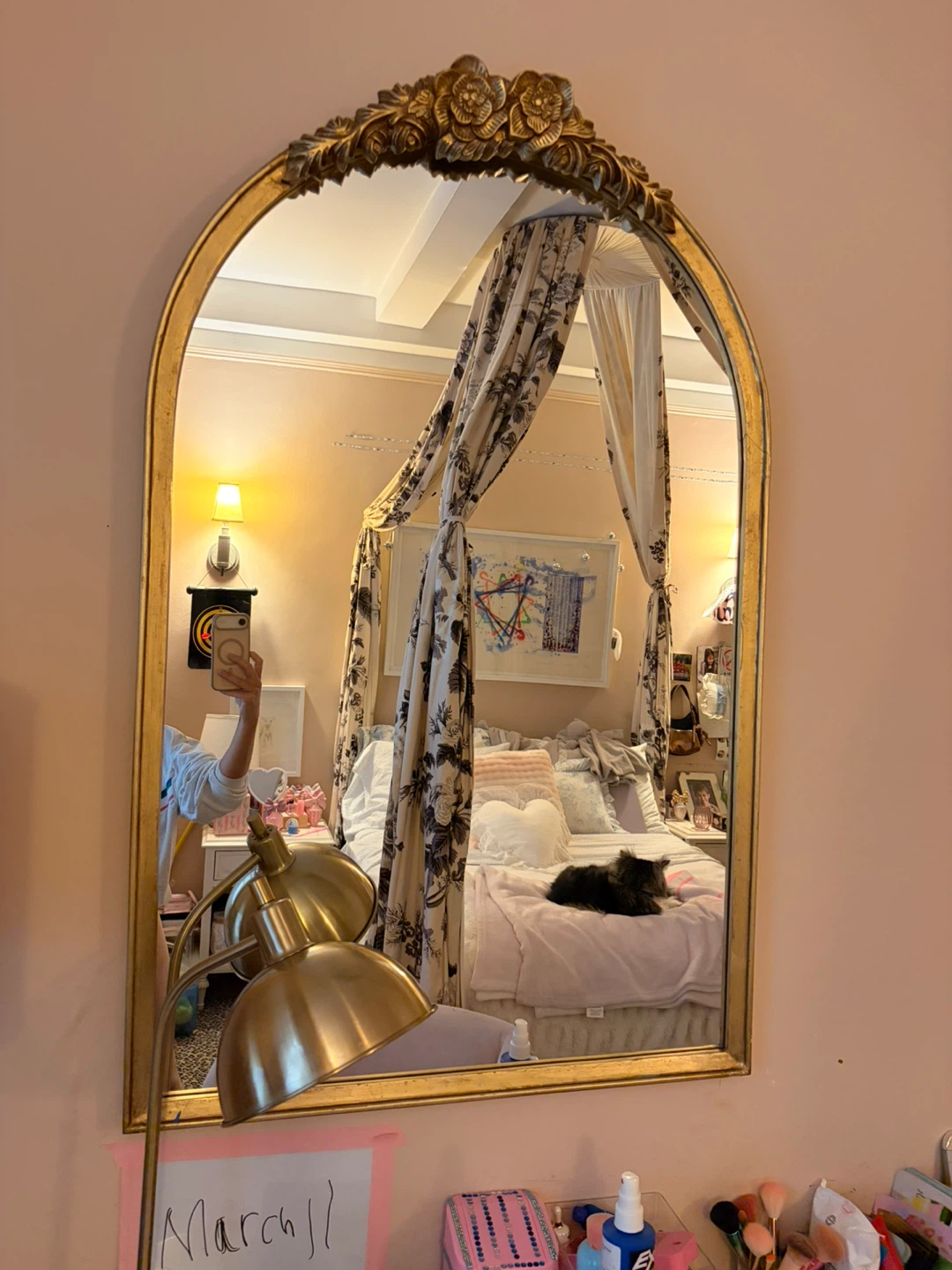 Restoration Hardware Gold Arch Mirror with Floral Embellishment