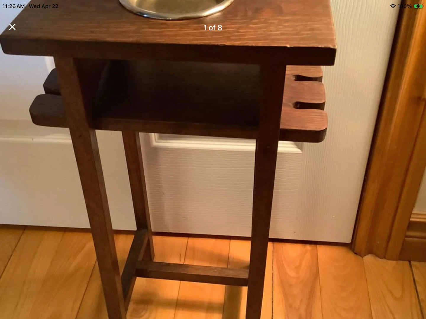 Antique Oak Wd Smoker’s Table/Stand w Copper Inlay 🐞