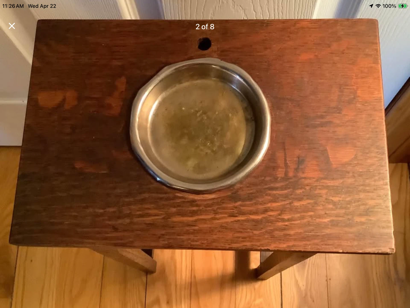 Antique Oak Wd Smoker’s Table/Stand w Copper Inlay 🐞 - photo 2