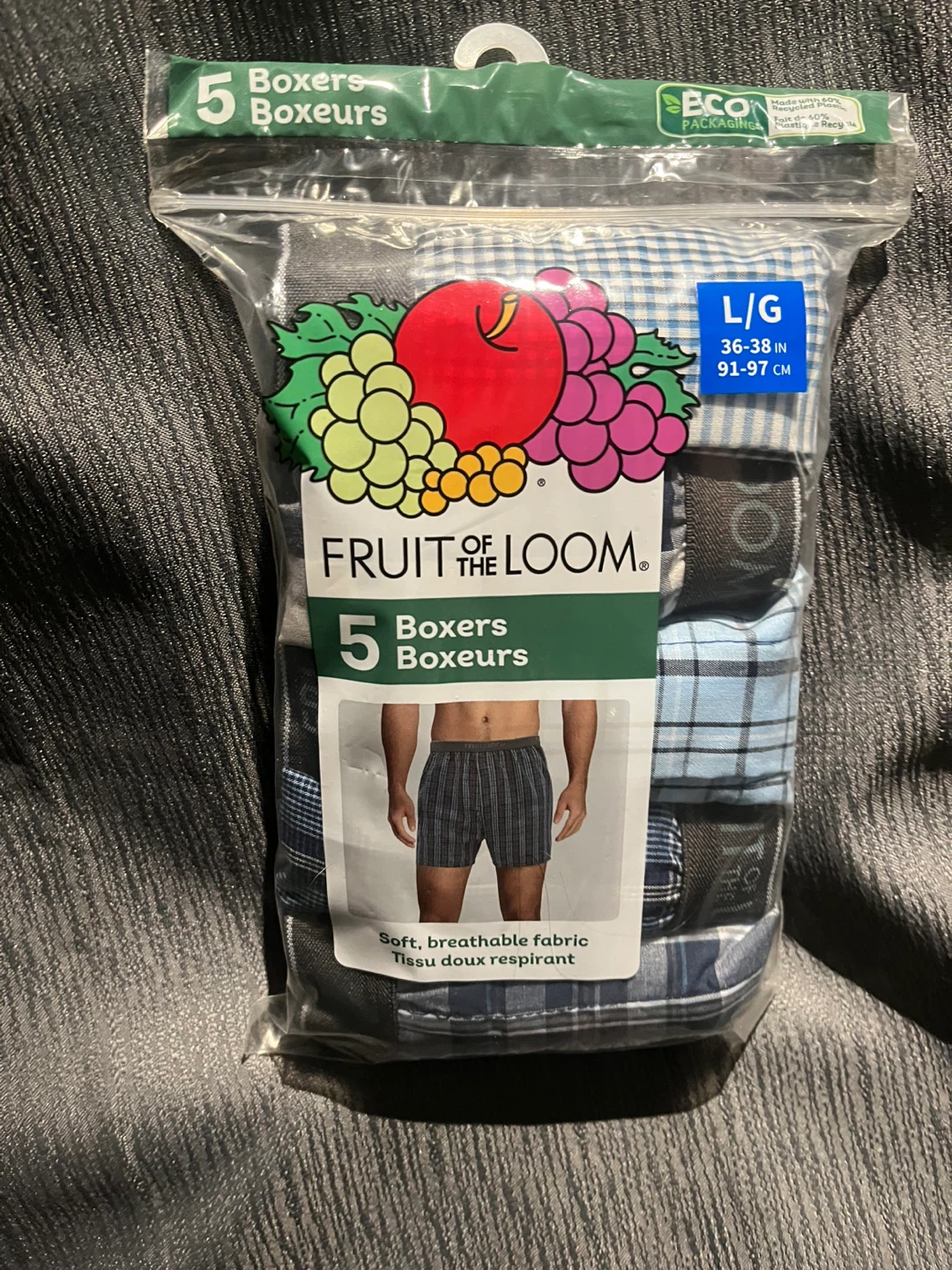 Fruit of the Loom 5 Boxers L/G Blue Plaid