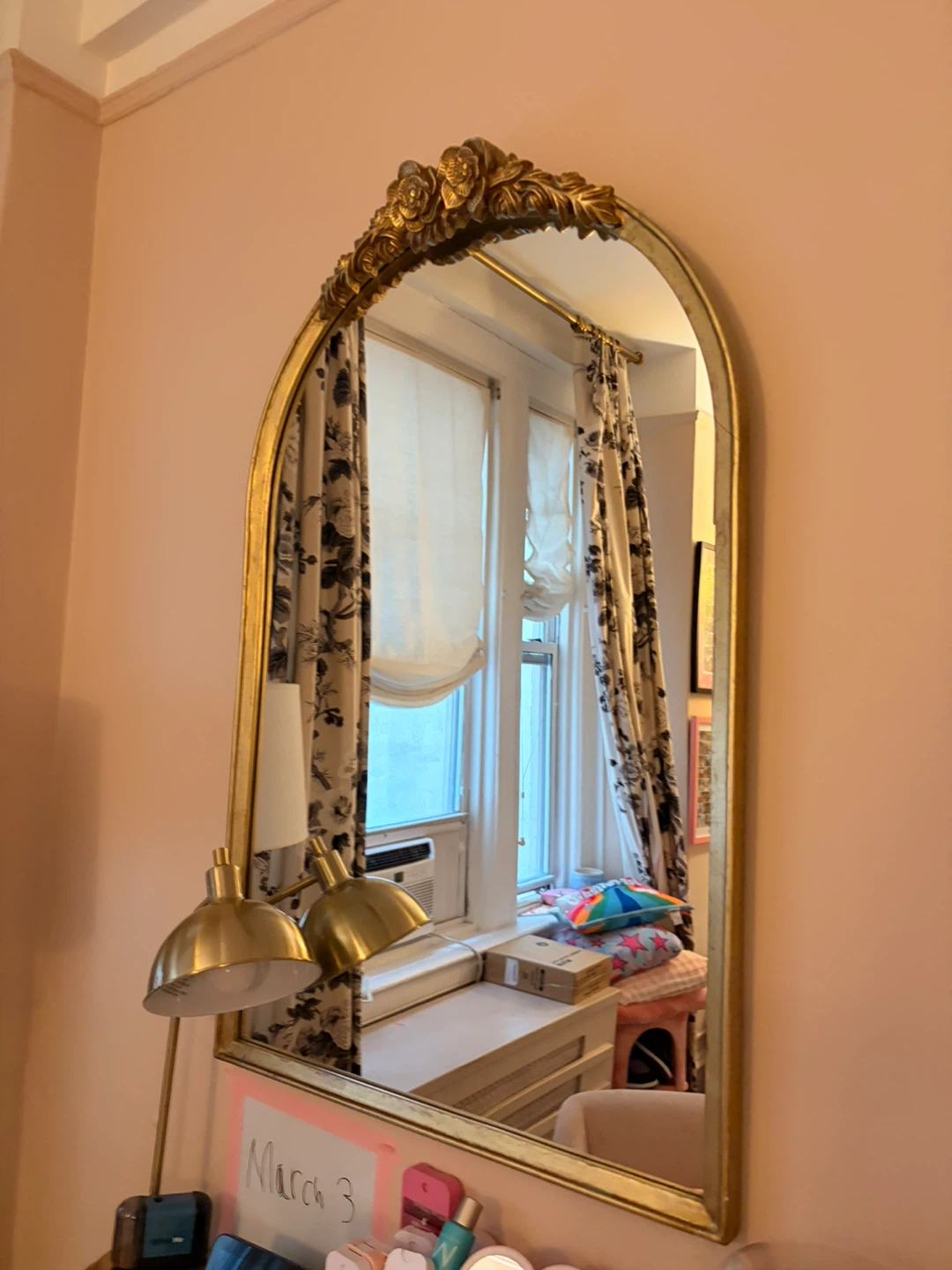 Restoration Hardware Gold Arch Mirror with Floral Embellishment - photo 3