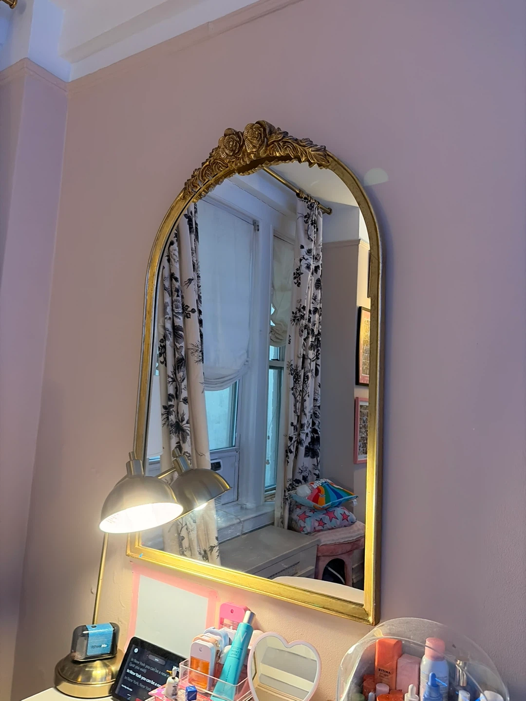 Restoration Hardware Gold Arch Mirror with Floral Embellishment - photo 4