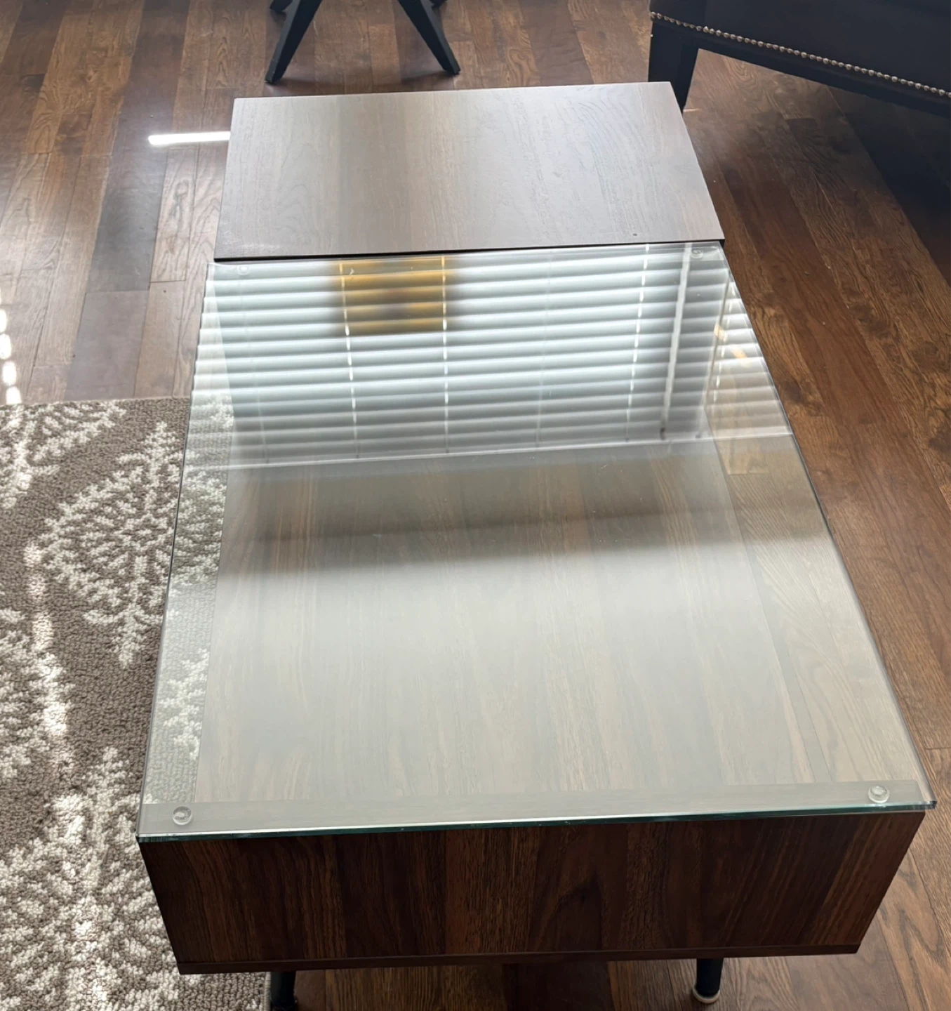 Modern Walnut Coffee Table with Glass Top and Drawer - photo 3