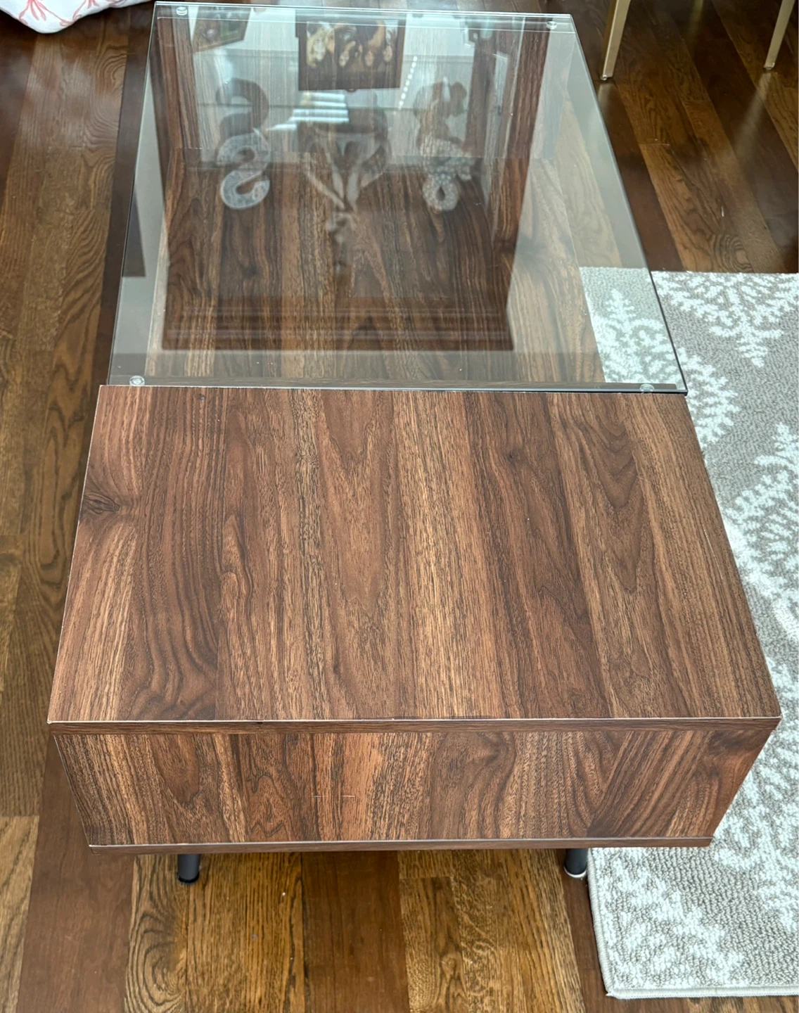 Modern Walnut Coffee Table with Glass Top and Drawer - photo 4