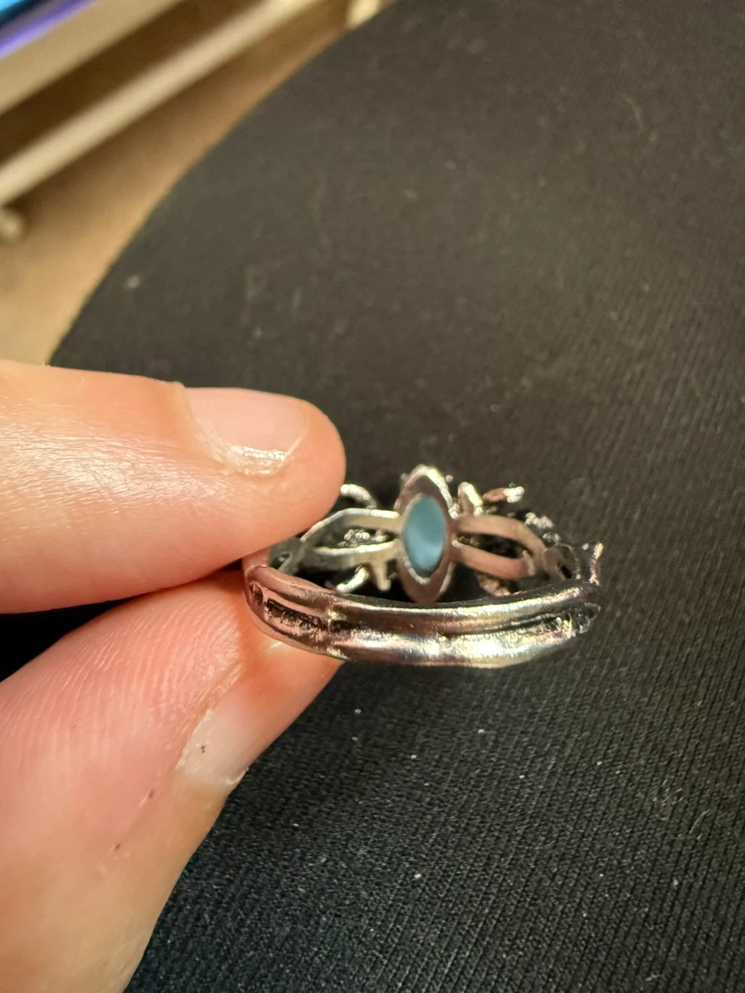 Silver tone ring with opal moon  stone - photo 5