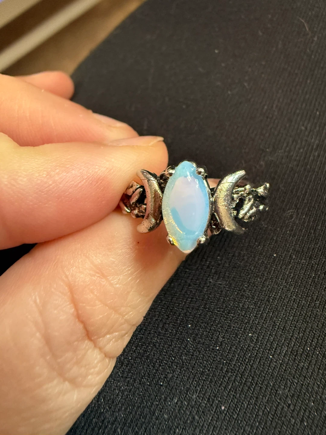 Silver tone ring with opal moon  stone