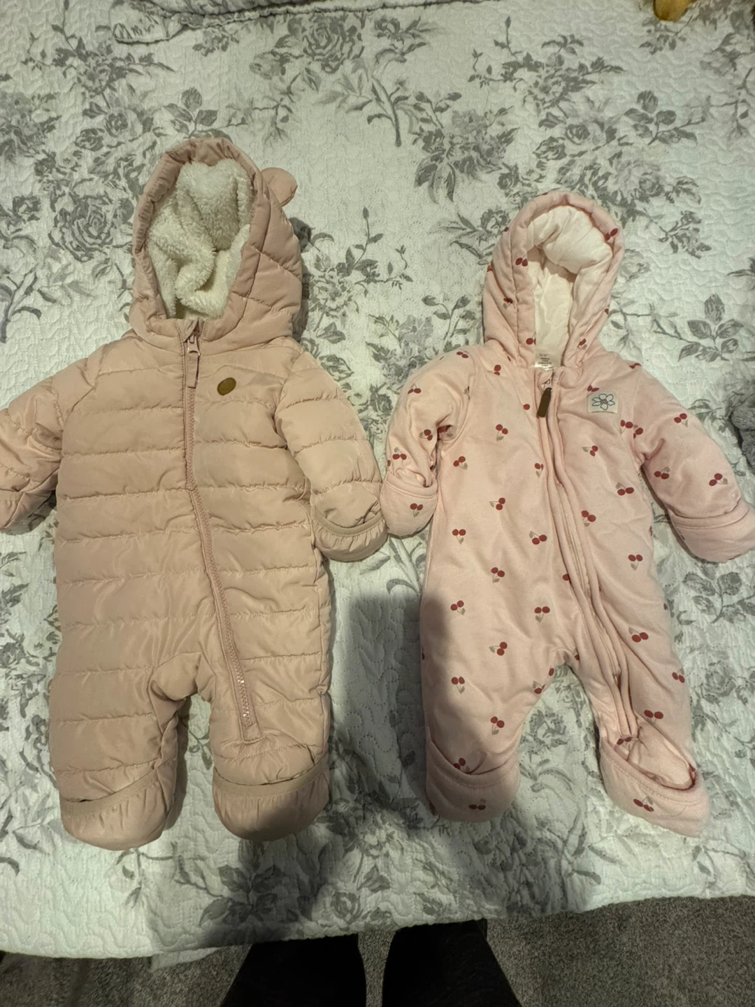 H&M Baby Pink Cherry Print Snowsuit 1-2M