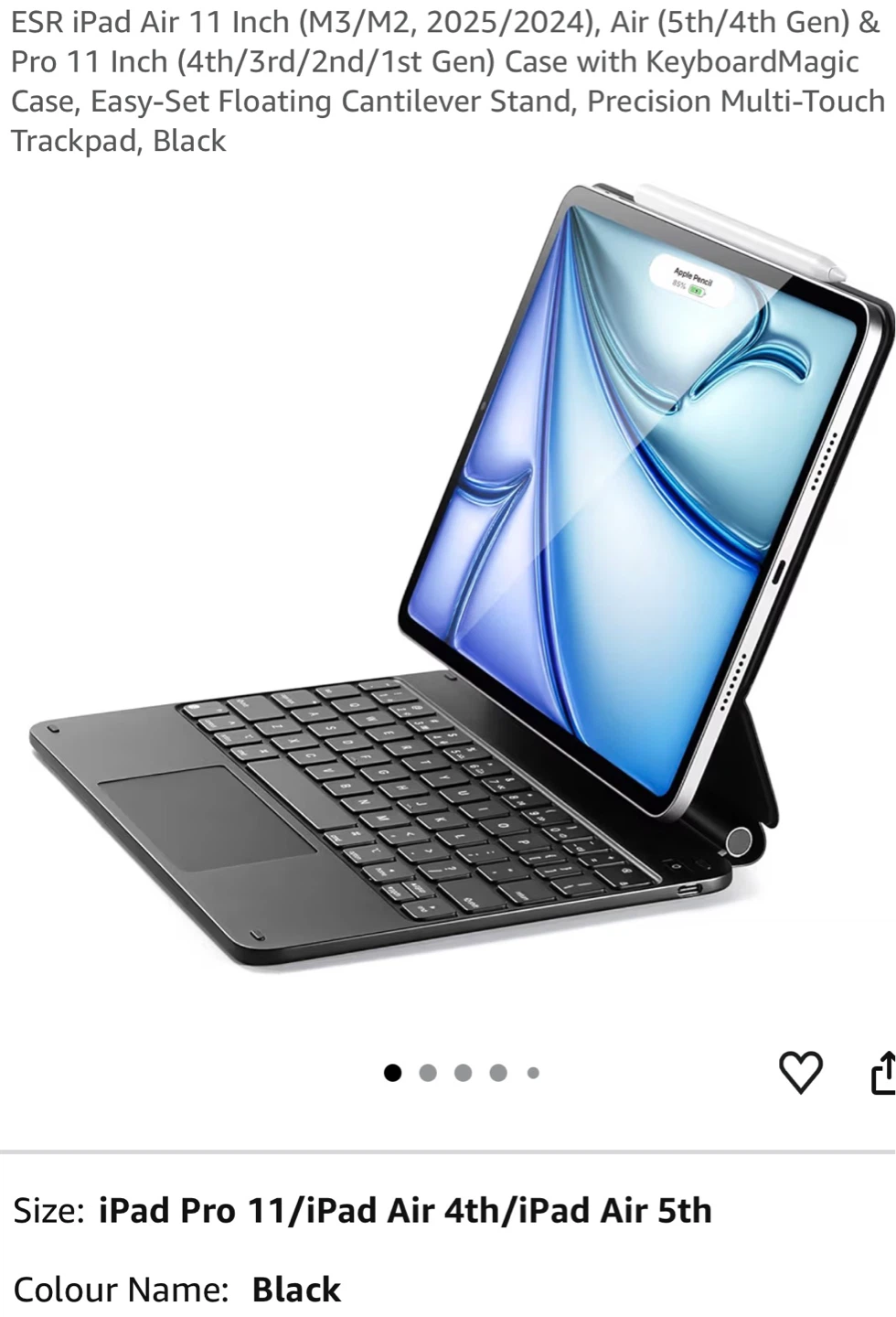 ESR iPad Air 11 Inch Keyboard Case - Black K1