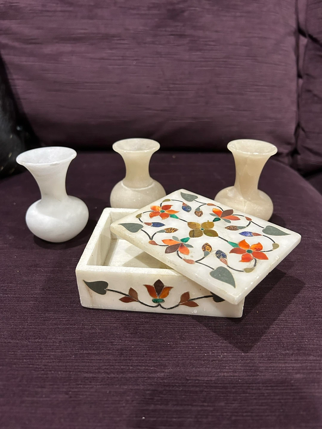 Marble Inlay Decorative Box and Vases Set
