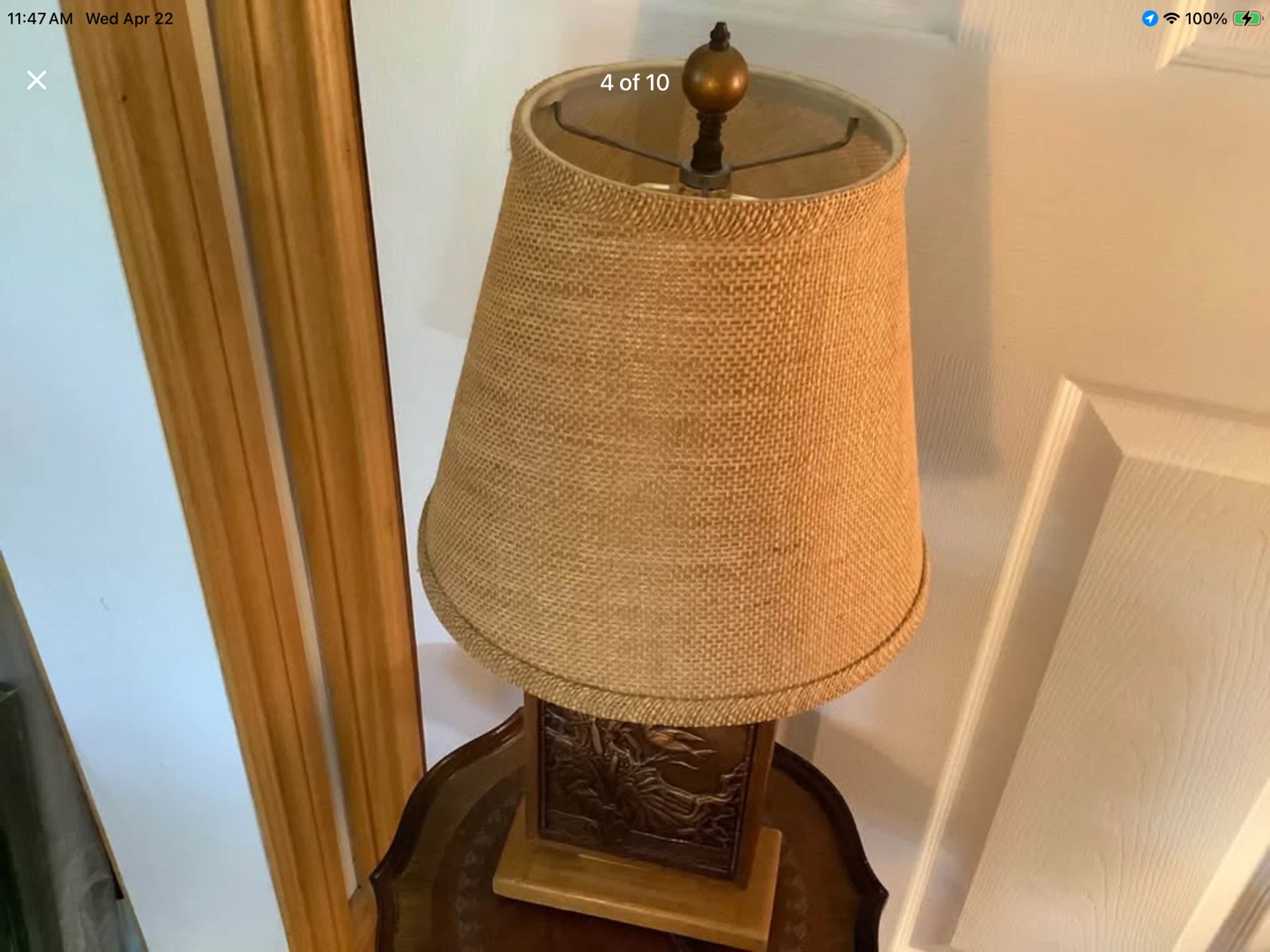 Albert Gille’s Vtg Copper & Oak Wd Relief Repousse Lamp 🐞 - photo 4