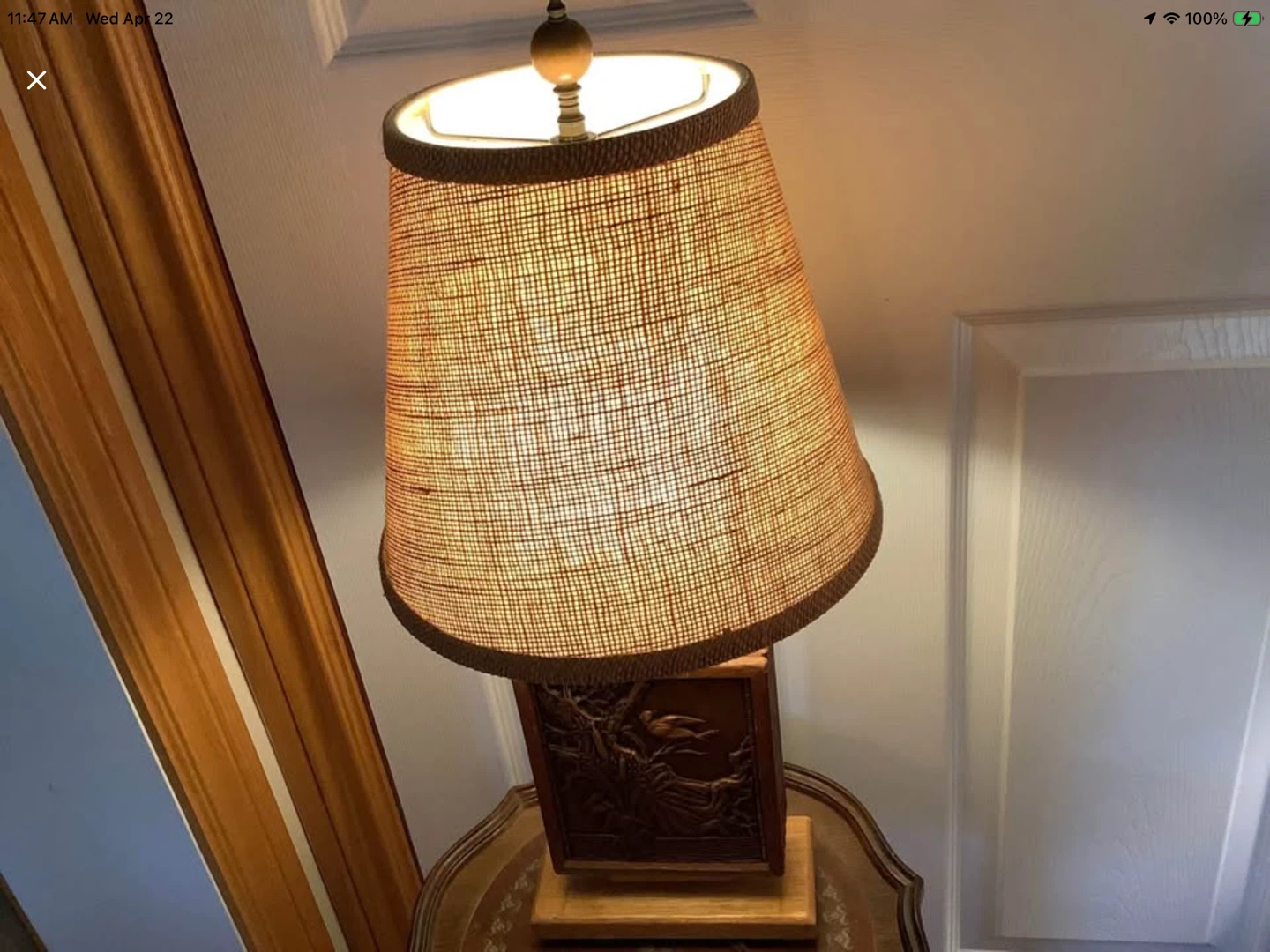 Albert Gille’s Vtg Copper & Oak Wd Relief Repousse Lamp 🐞
