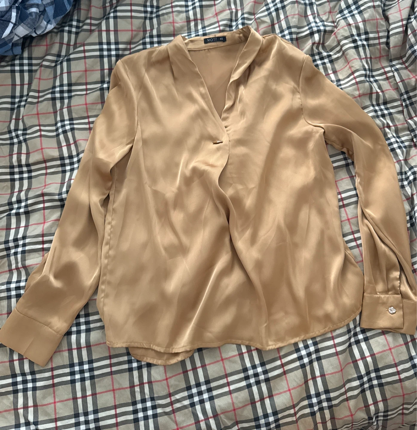 New Gold Satin Long Sleeve Blouse