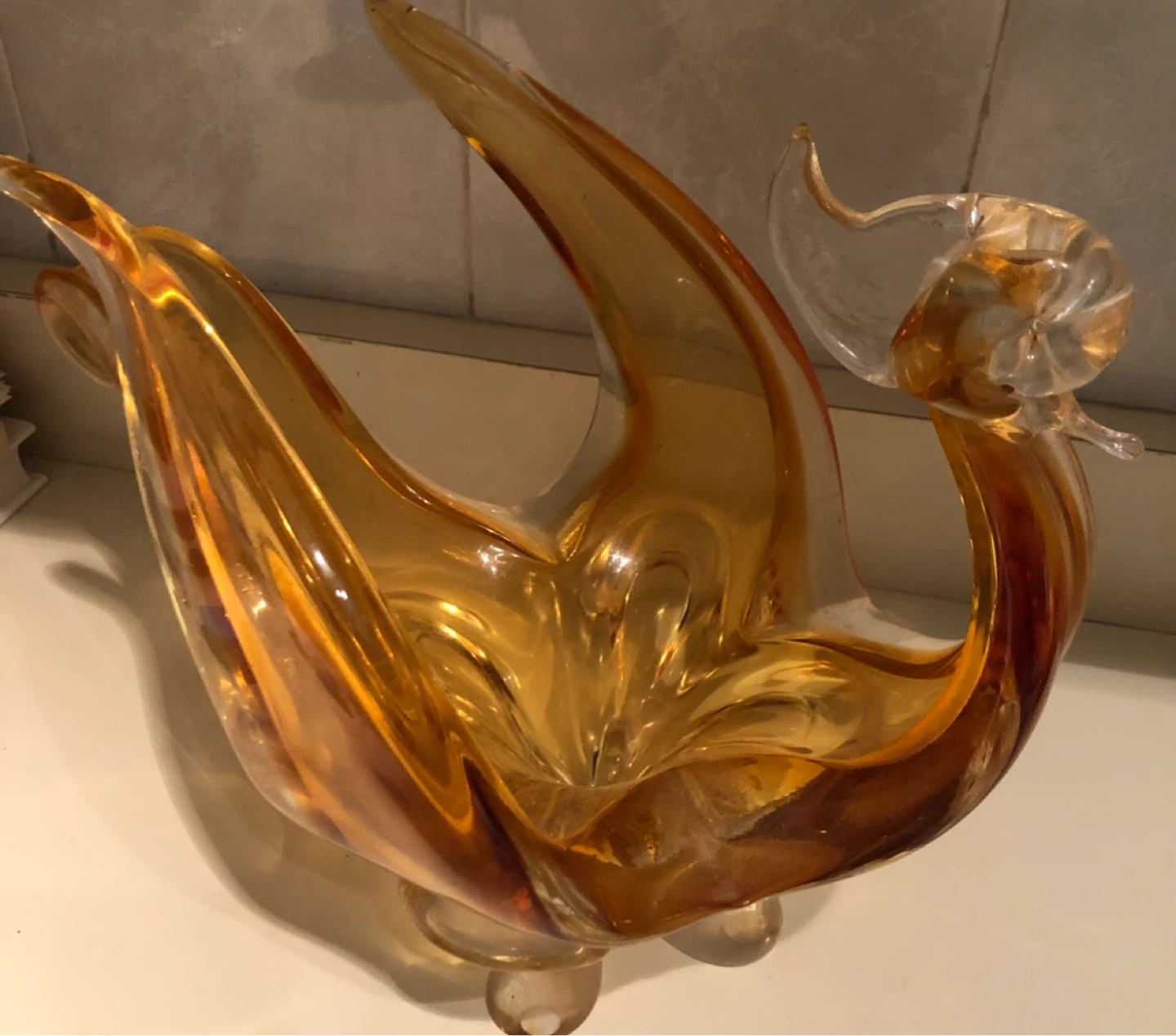 Amber Glass Swan Figurine Bowl - photo 3