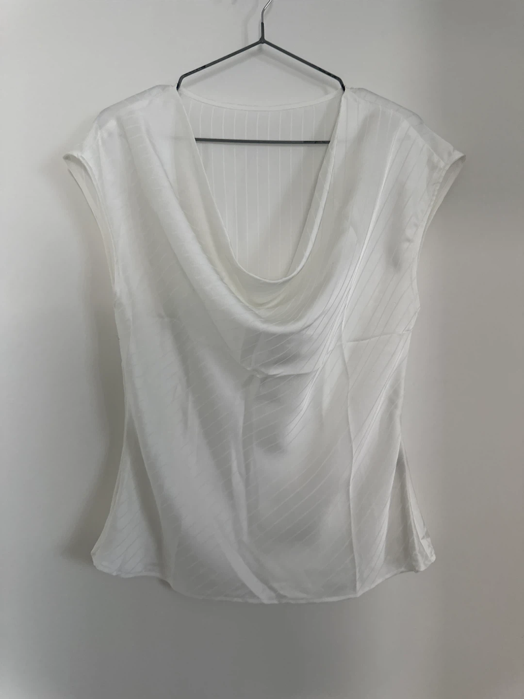 New White Satin Cowl Neck Blouse