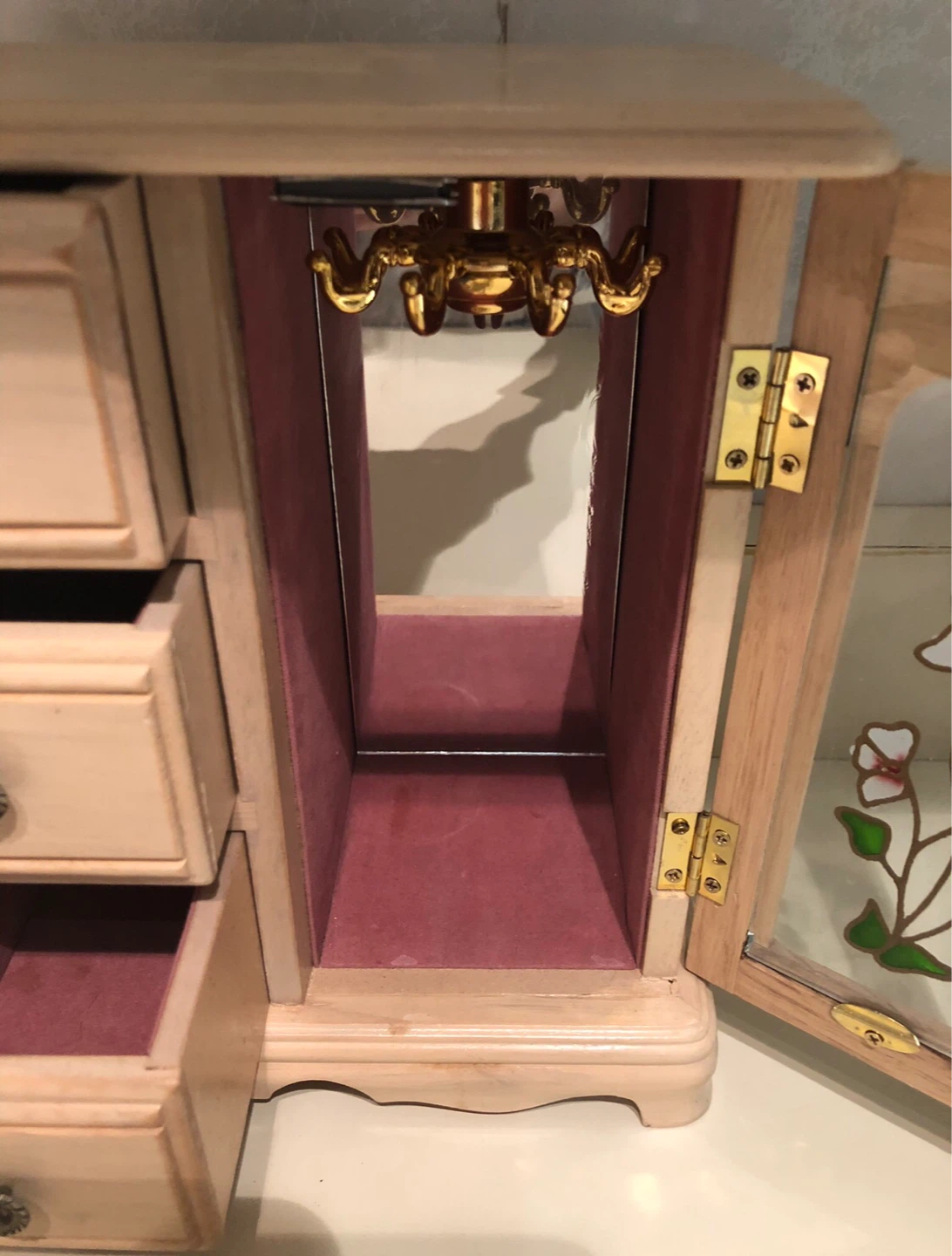 Wooden Jewellery Box with Drawers and Mirrored Door - photo 3