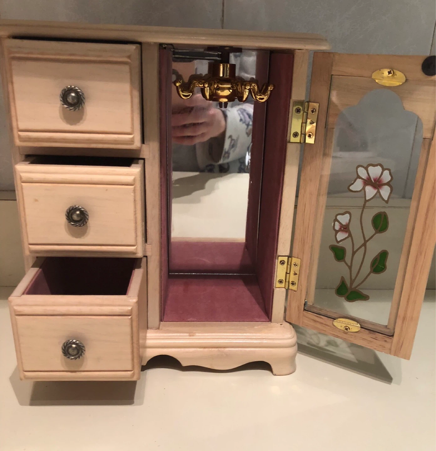 Wooden Jewellery Box with Drawers and Mirrored Door - photo 2