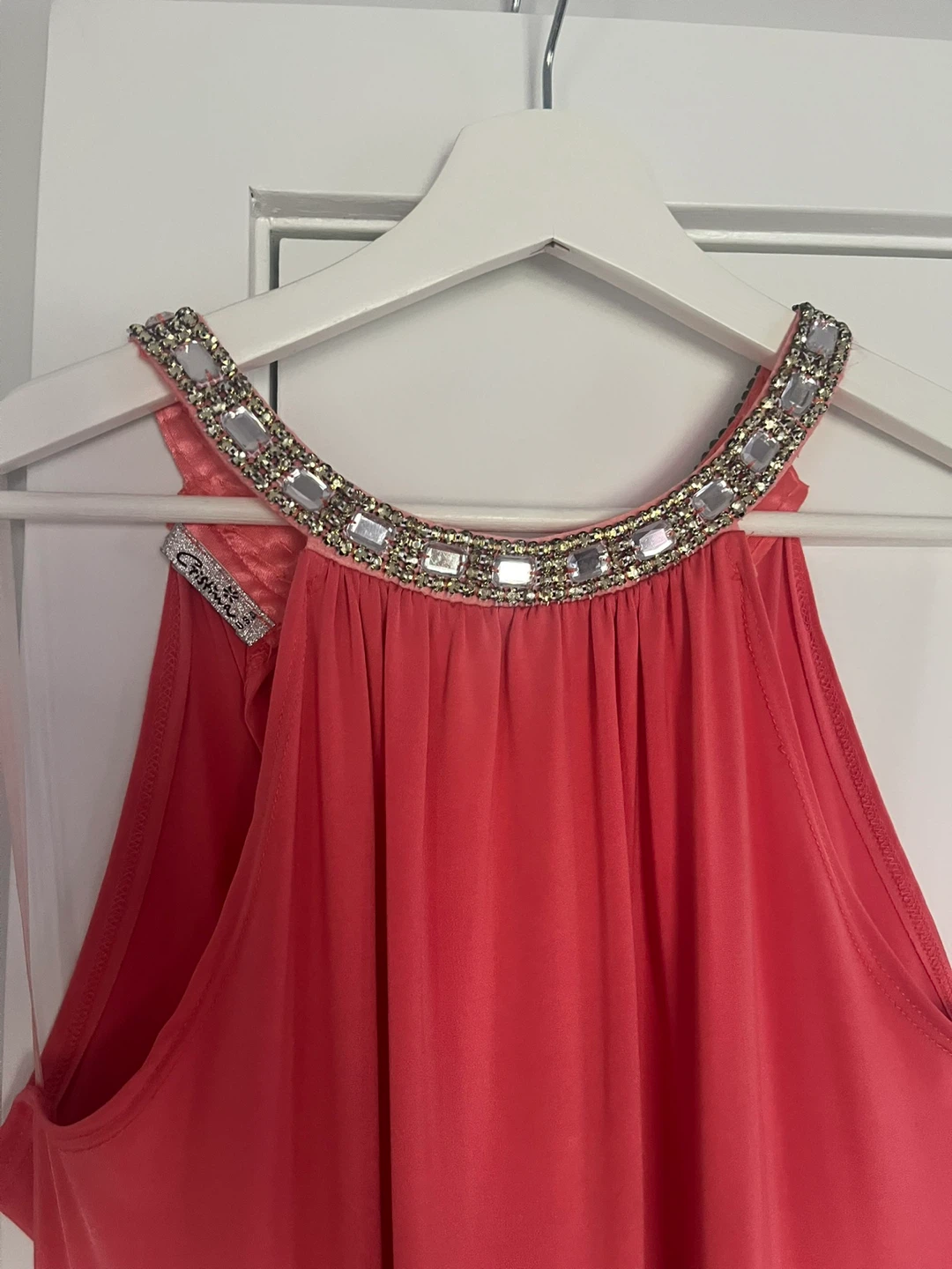 Coral Embellished Neckline Dress