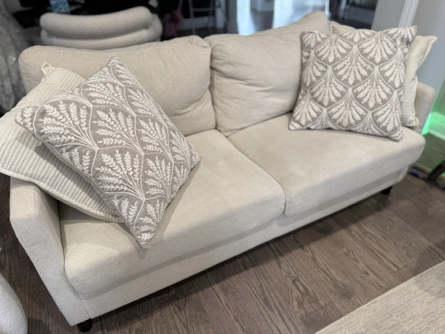 Cream 2-Seater Sofa with Pillows