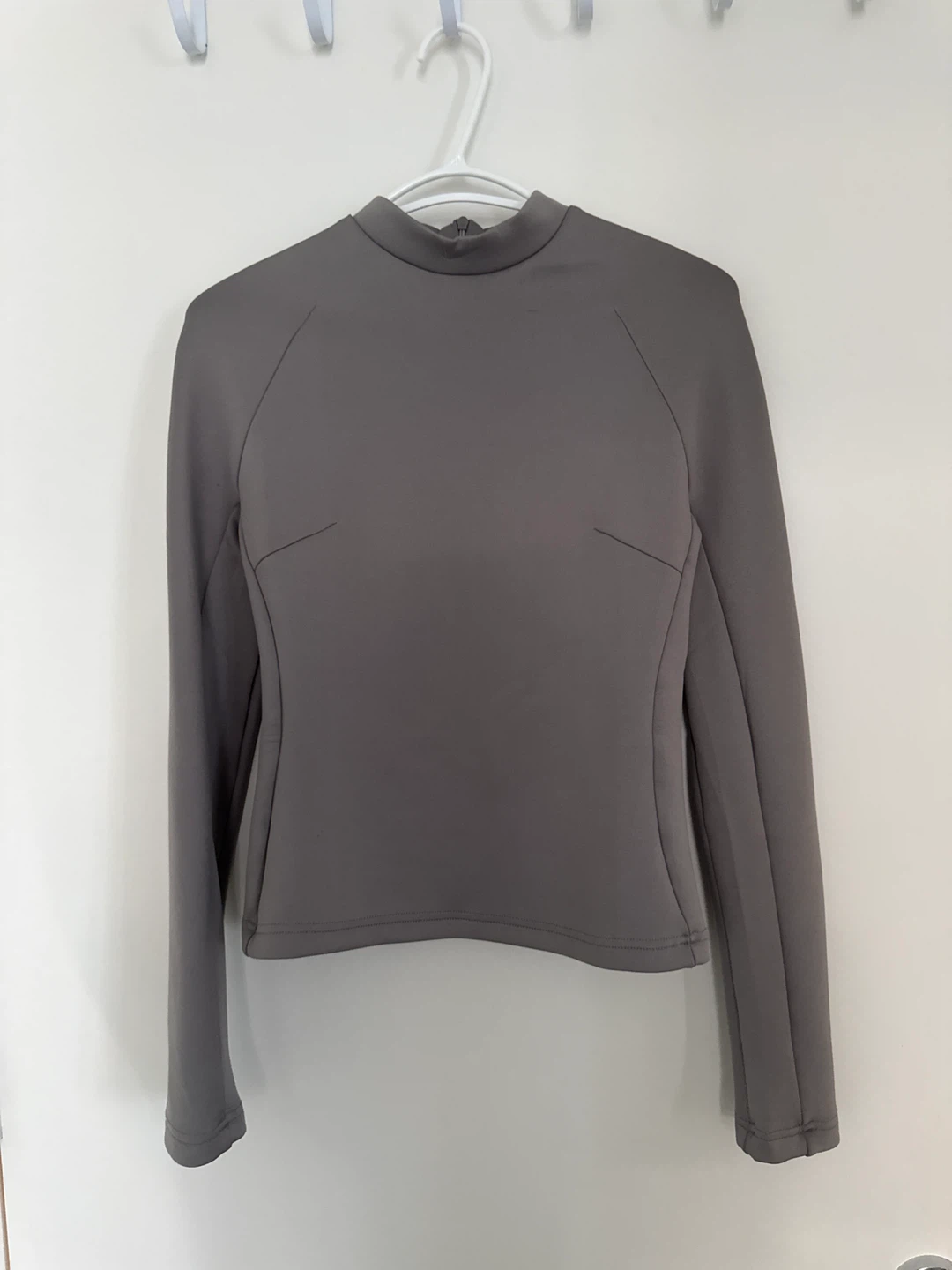 Grey Mock Neck Long Sleeve Top & Wide Leg Pants Set - photo 3