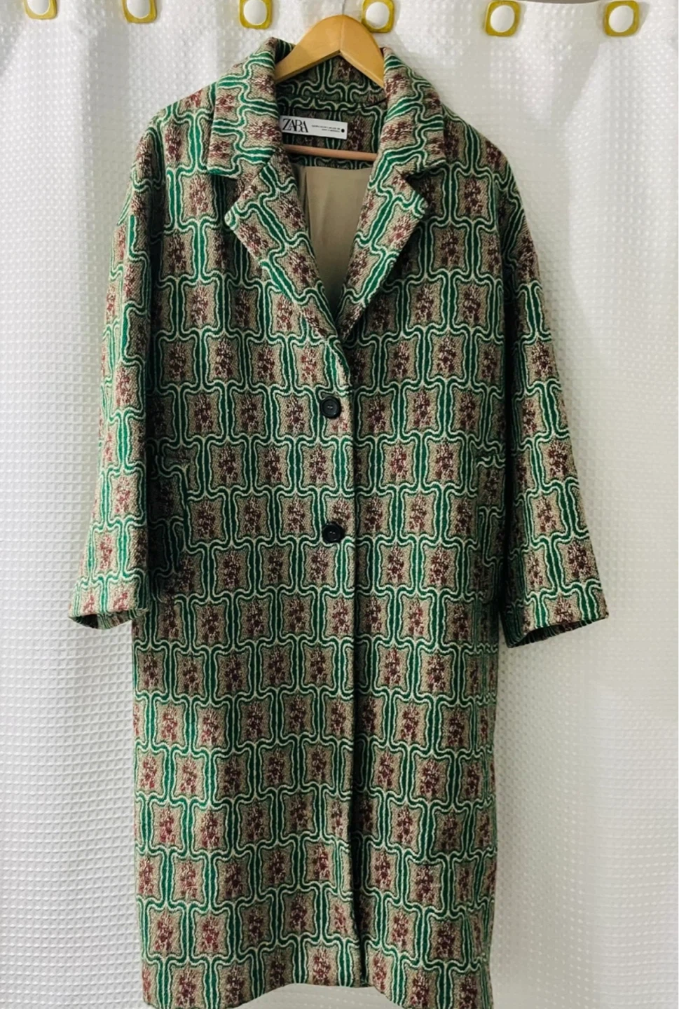 ZARA 100% Wool Textured Geometric Pattern Coat