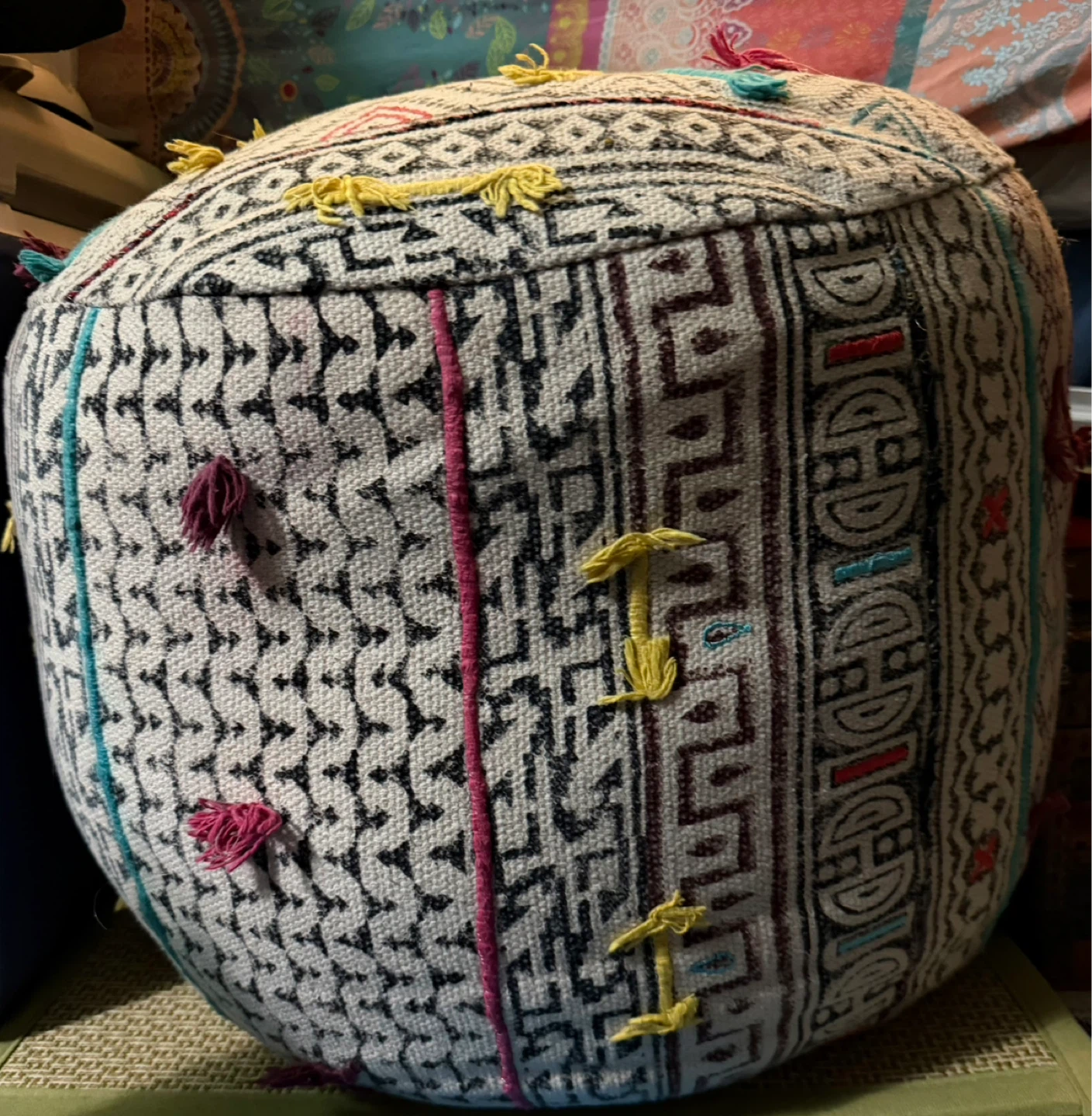 Bohemian Pouf Ottoman with Tassels - photo 2