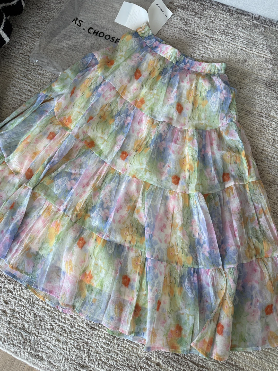 Pretty Floral Butterfly Tiered Maxi Skirt!