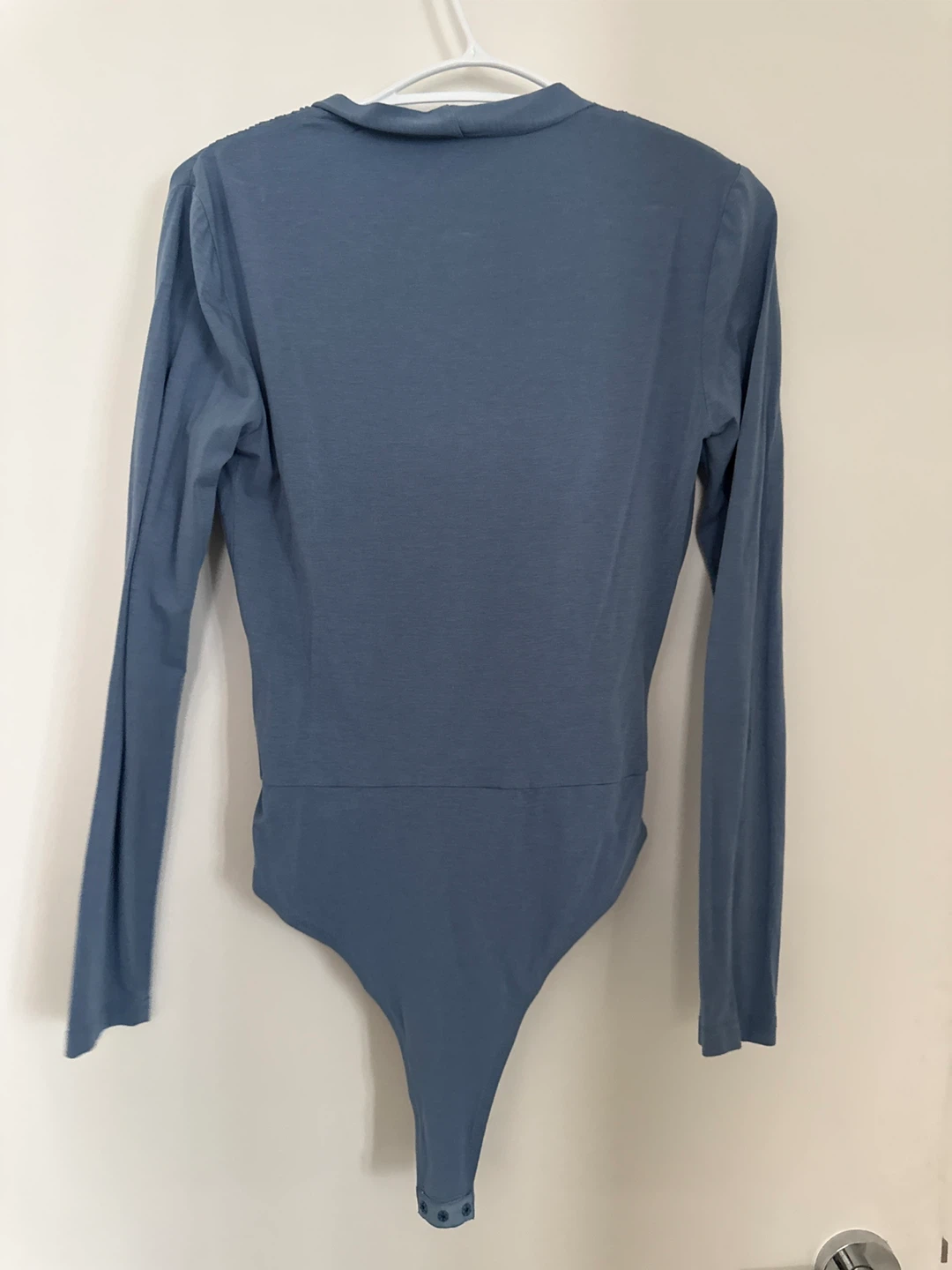 Blue long-sleeve wrap bodysuit - photo 3