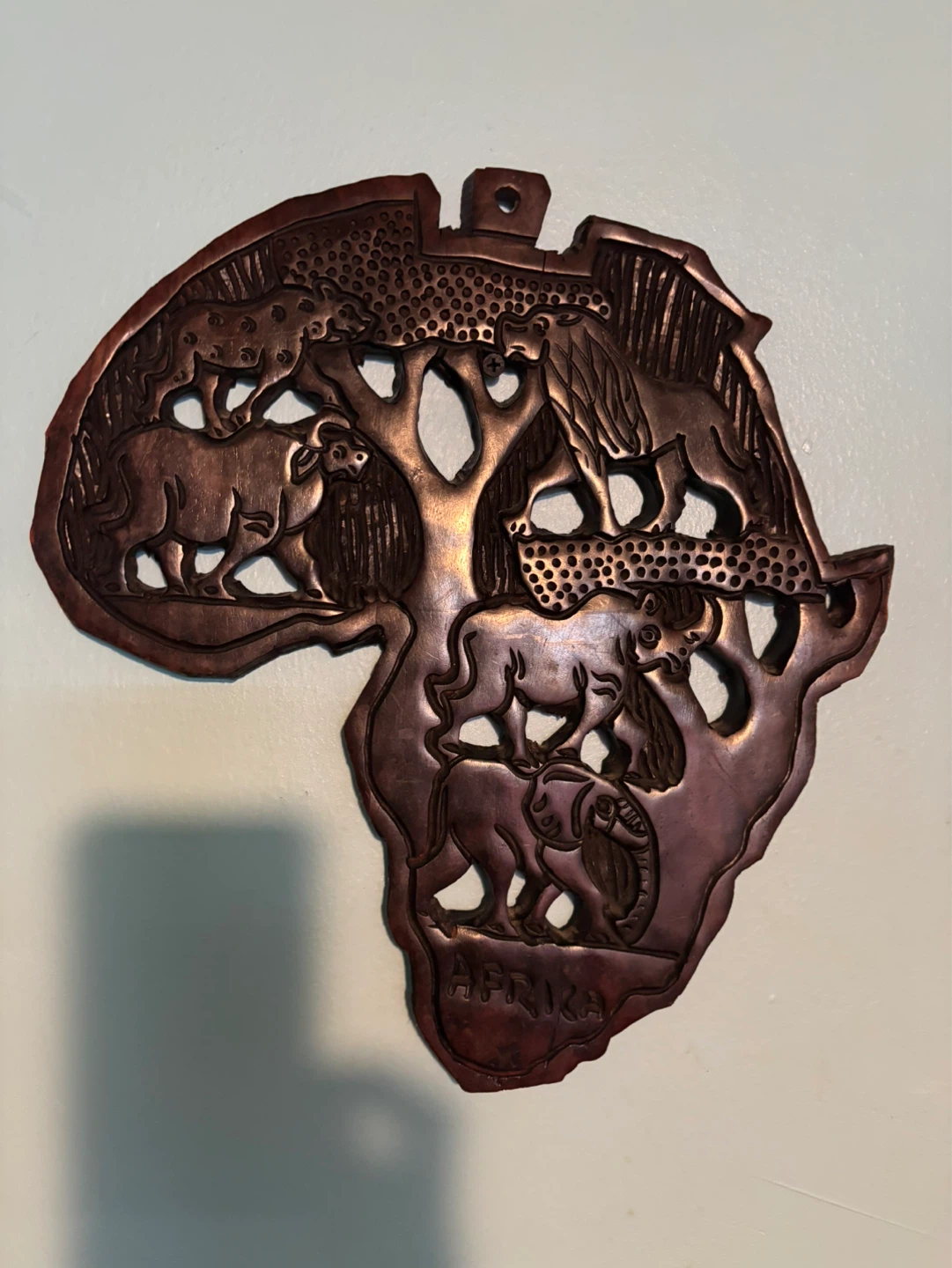 Africa Map Wall Art with Wildlife Carving