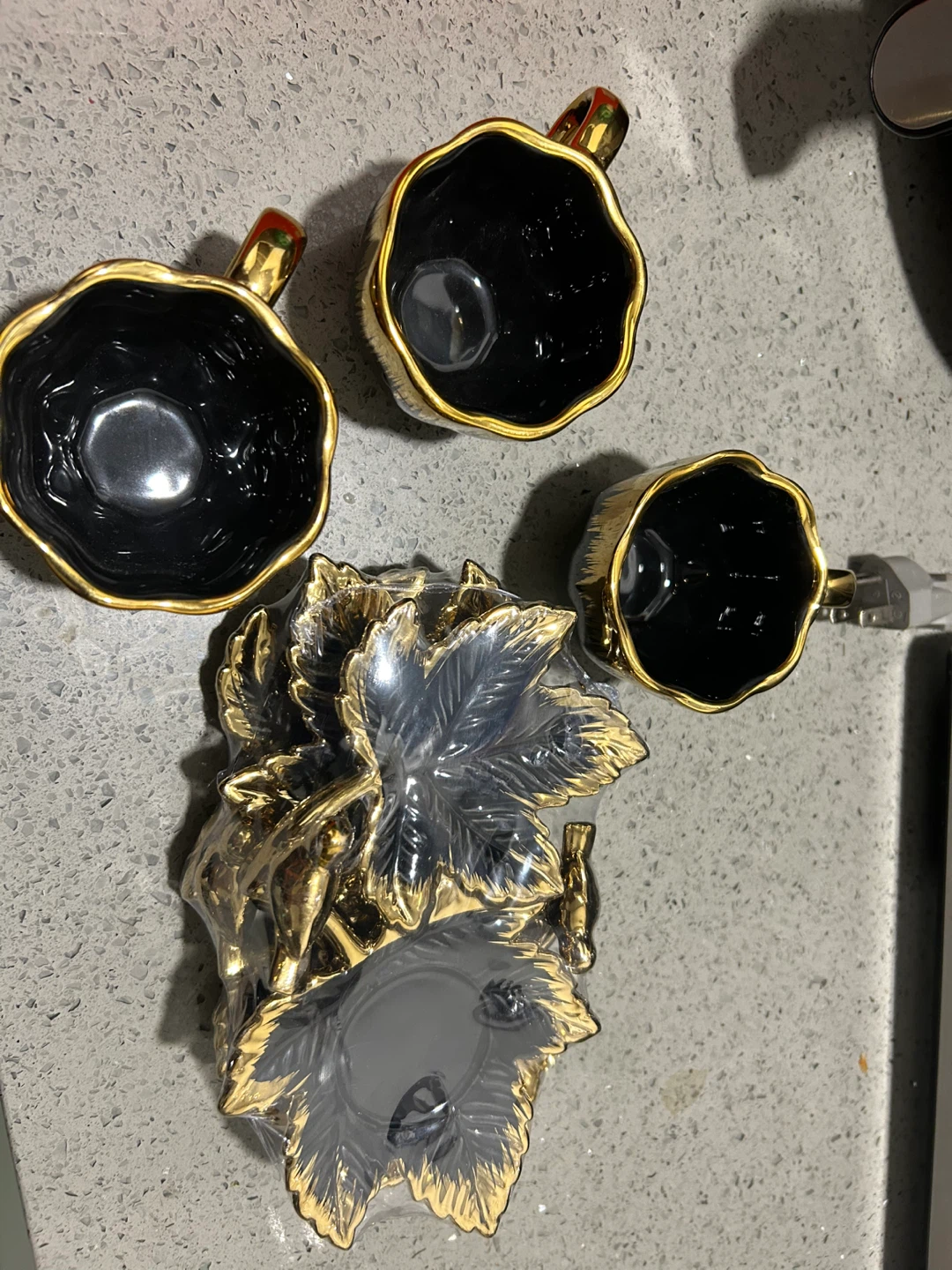 Set of 3 Black & Gold Espresso Cups