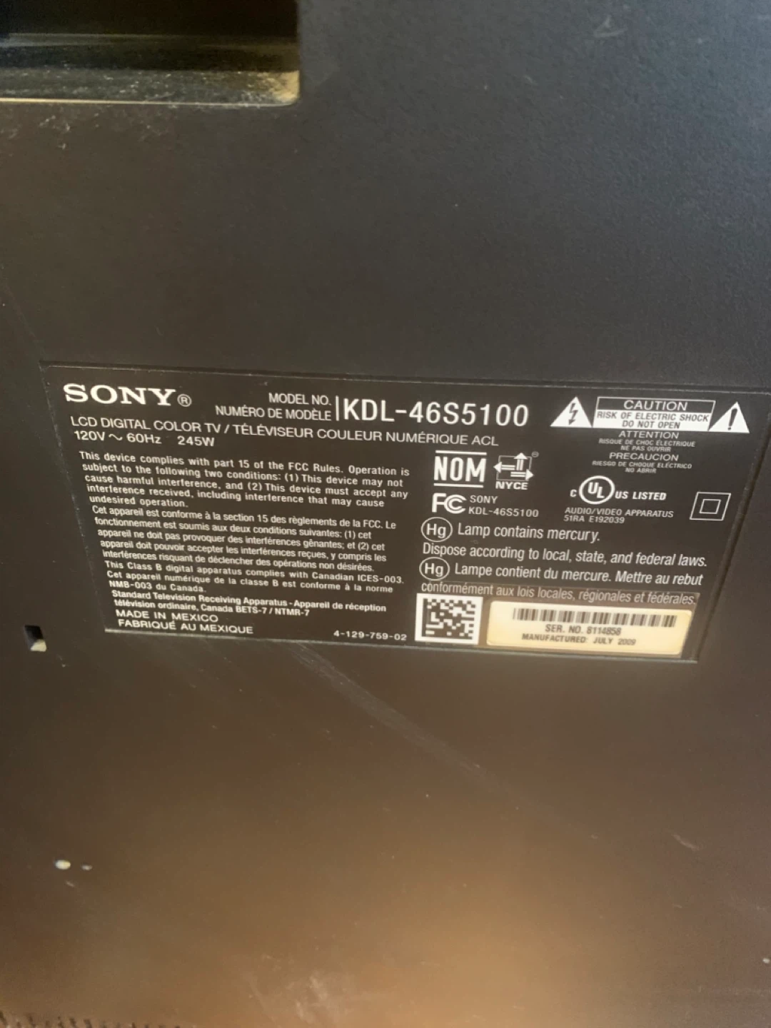 Sony BRAVIA KDL-46S5100 LCD TV - photo 3