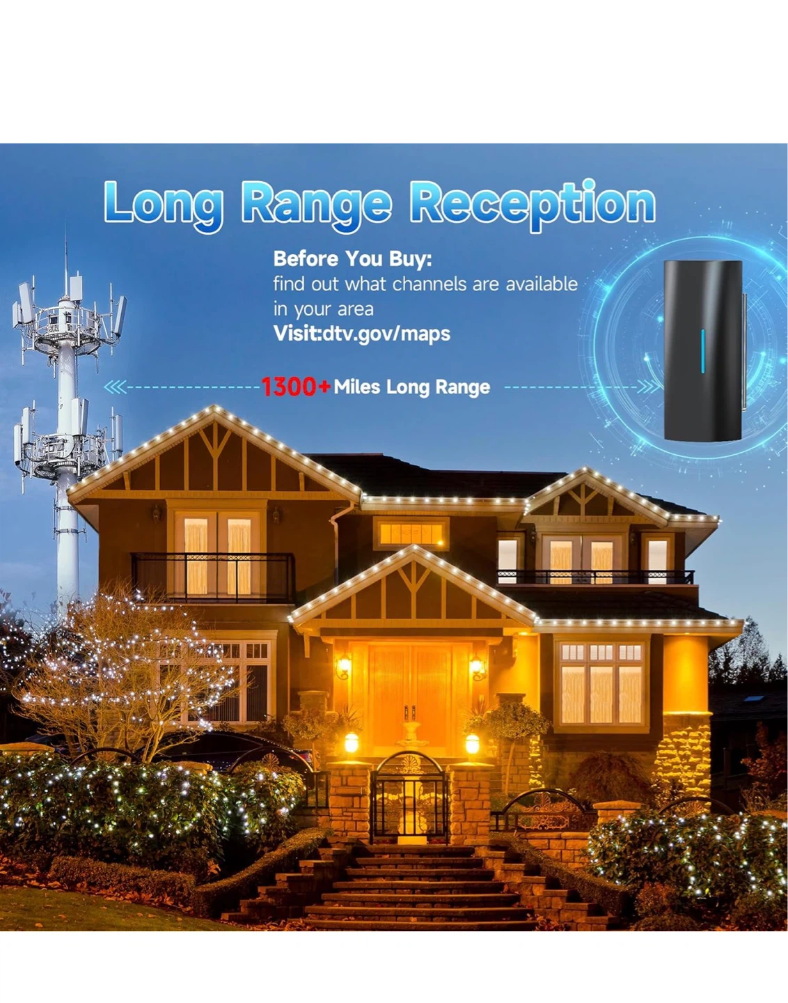 1100 Miles Range Smart IC TV Antenna with 36ft Coax Cable R11 - photo 3