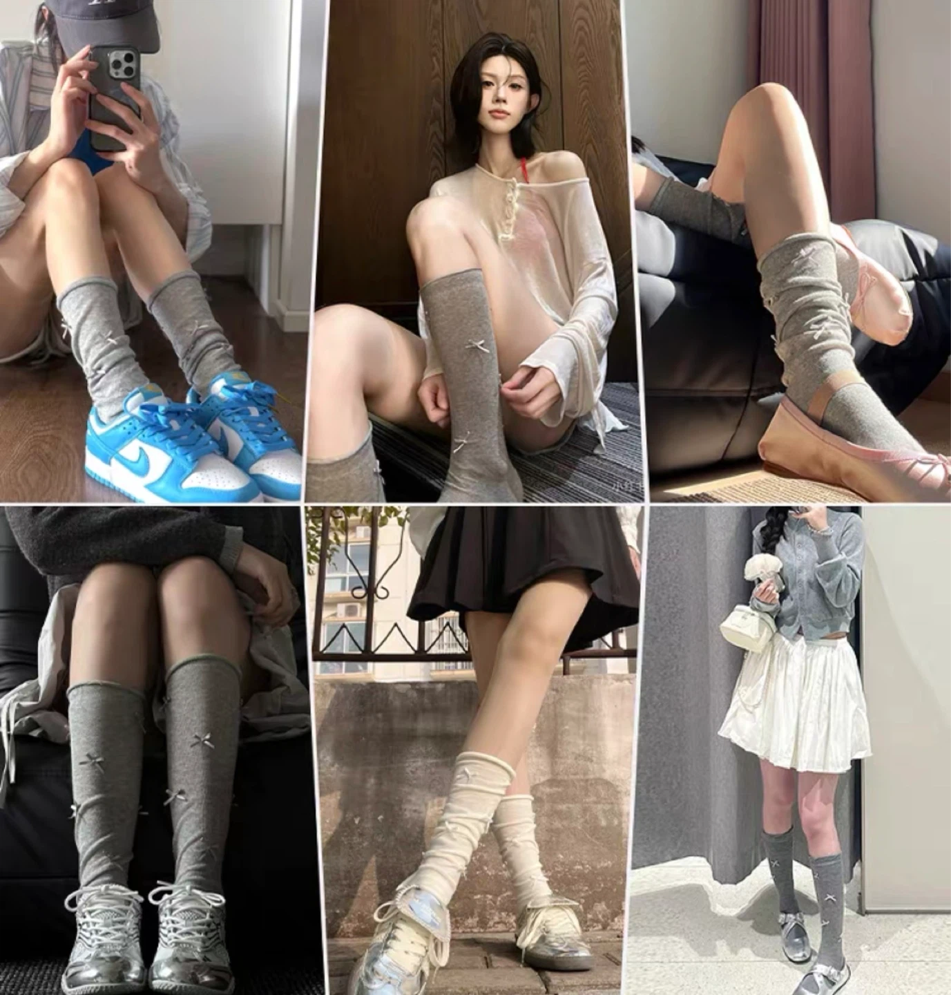 BRAND NEW - Cute Grey Knee-High Socks with Bows - photo 3